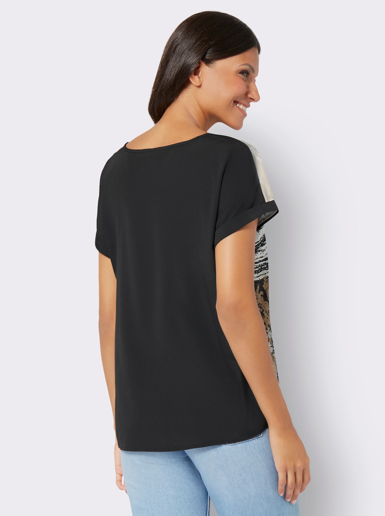 Comfortabele blouse - zwart/zand geprint