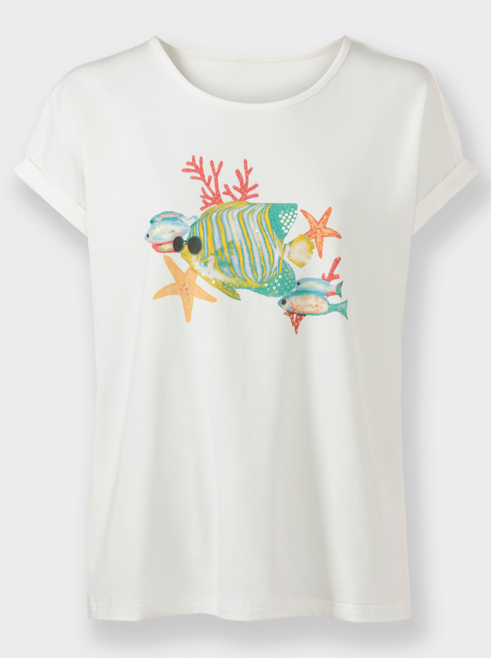 heine T-Shirt mit Pailetten - ecru