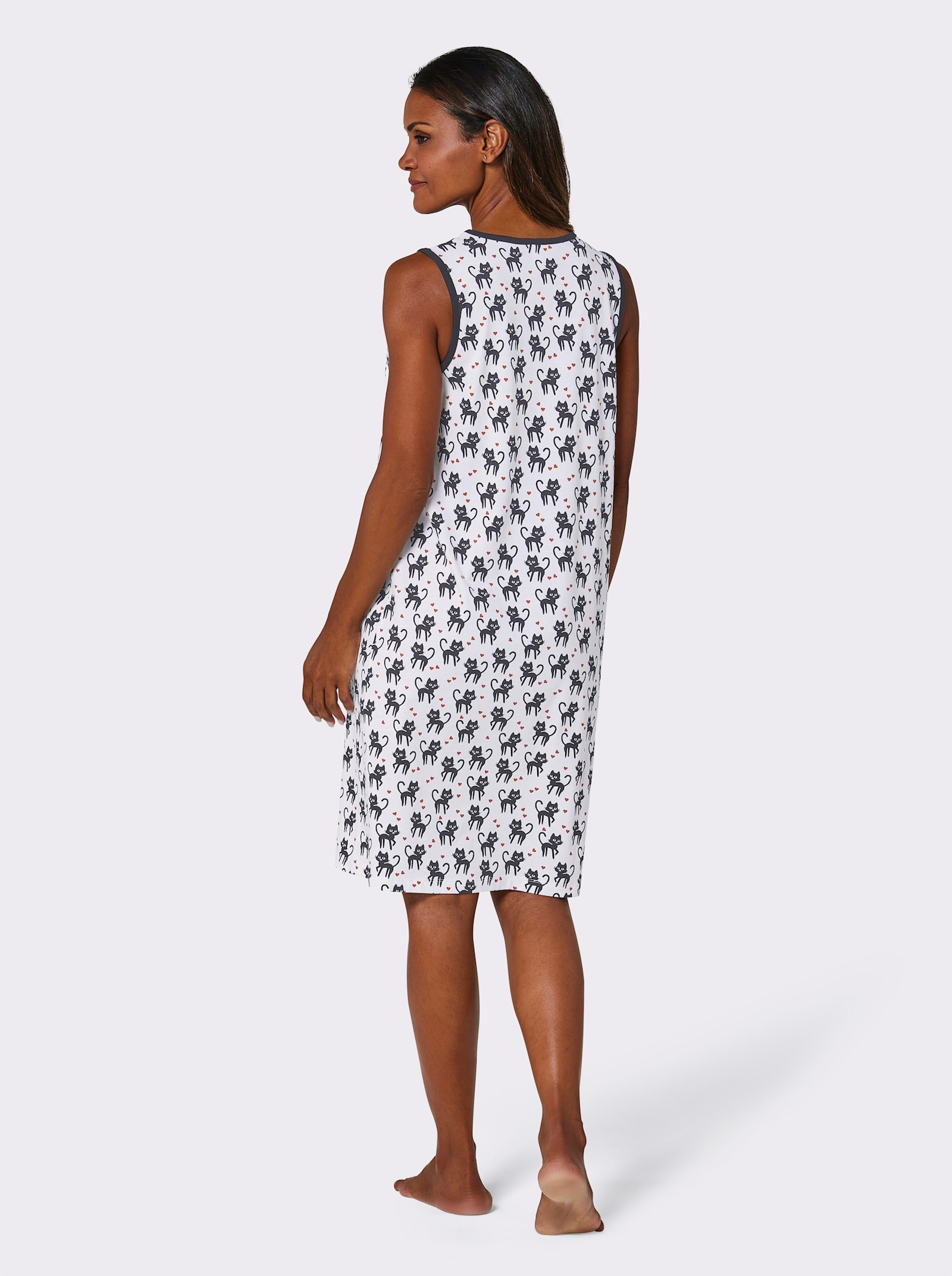 wäschepur Slaapshirts Met print rondom en contrastpaspel - wit/zwart bedrukt + wit/rood bedrukt