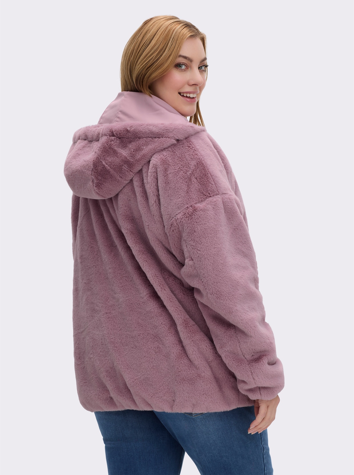 Fellimitatjacke mit Gummizug an Ärmeln und Saum - mauve