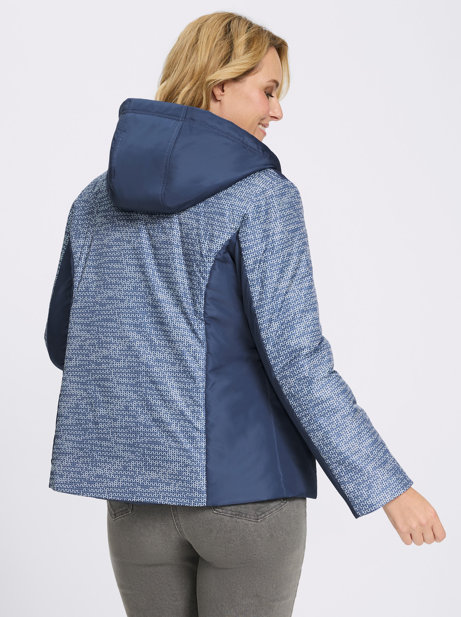 Jacke mit Steppung - jeansblau-ecru-bedruckt