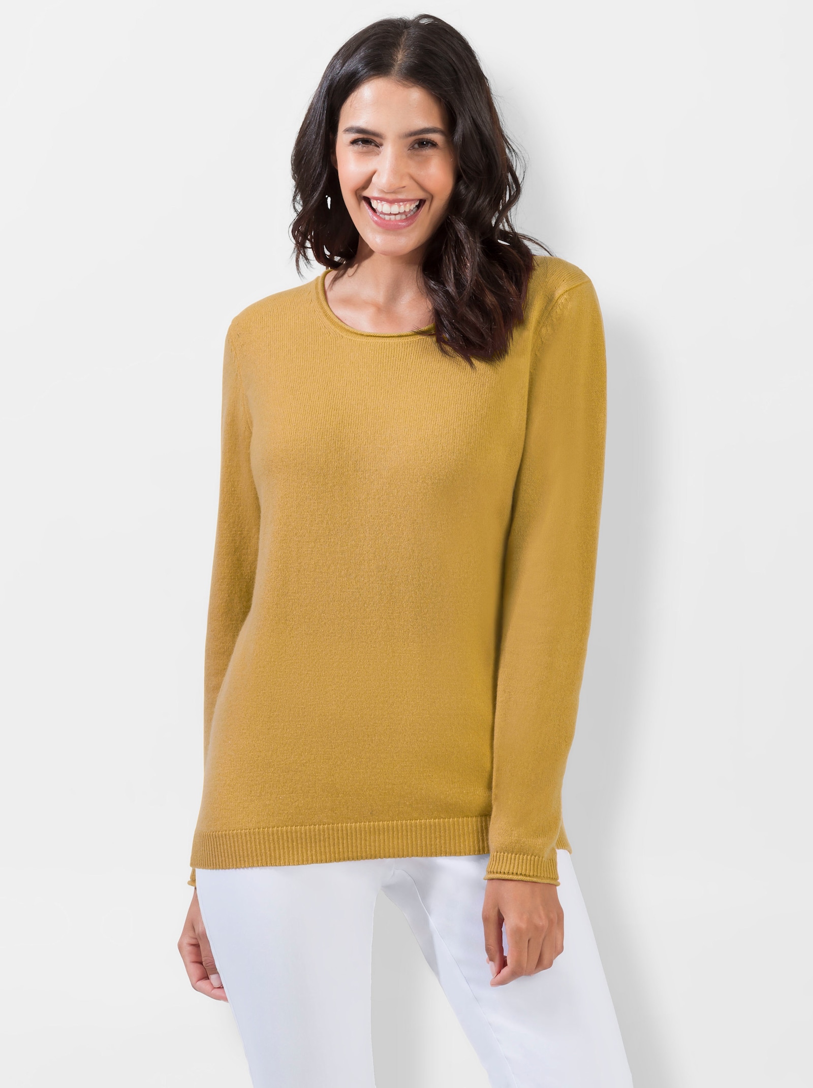 Pull en cachemire avec bords roulés - ocre-chiné
