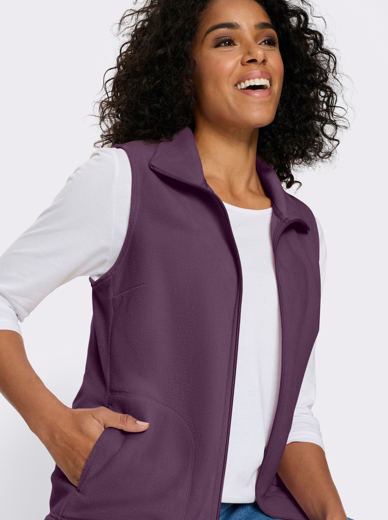 Fleecegilet met opstaande kraag - druif