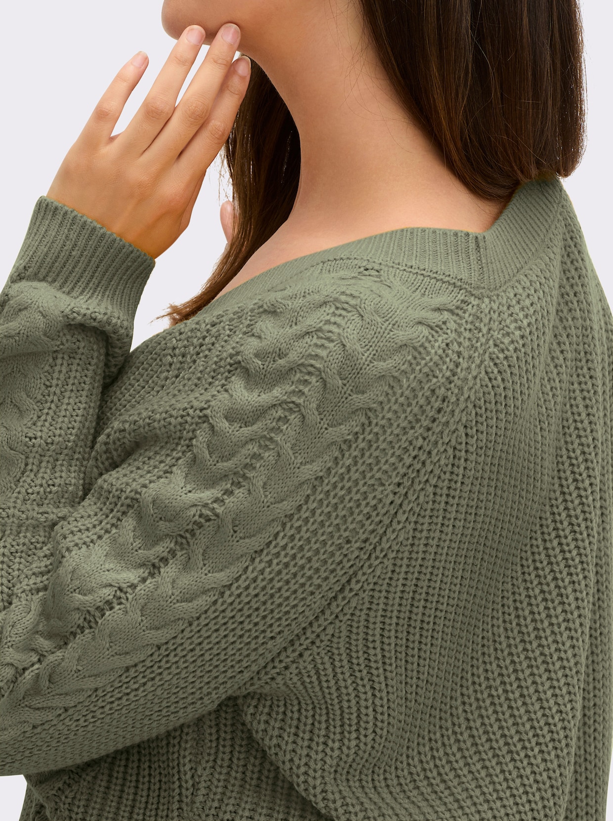 Strickjacke mit Zopfmuster - khaki