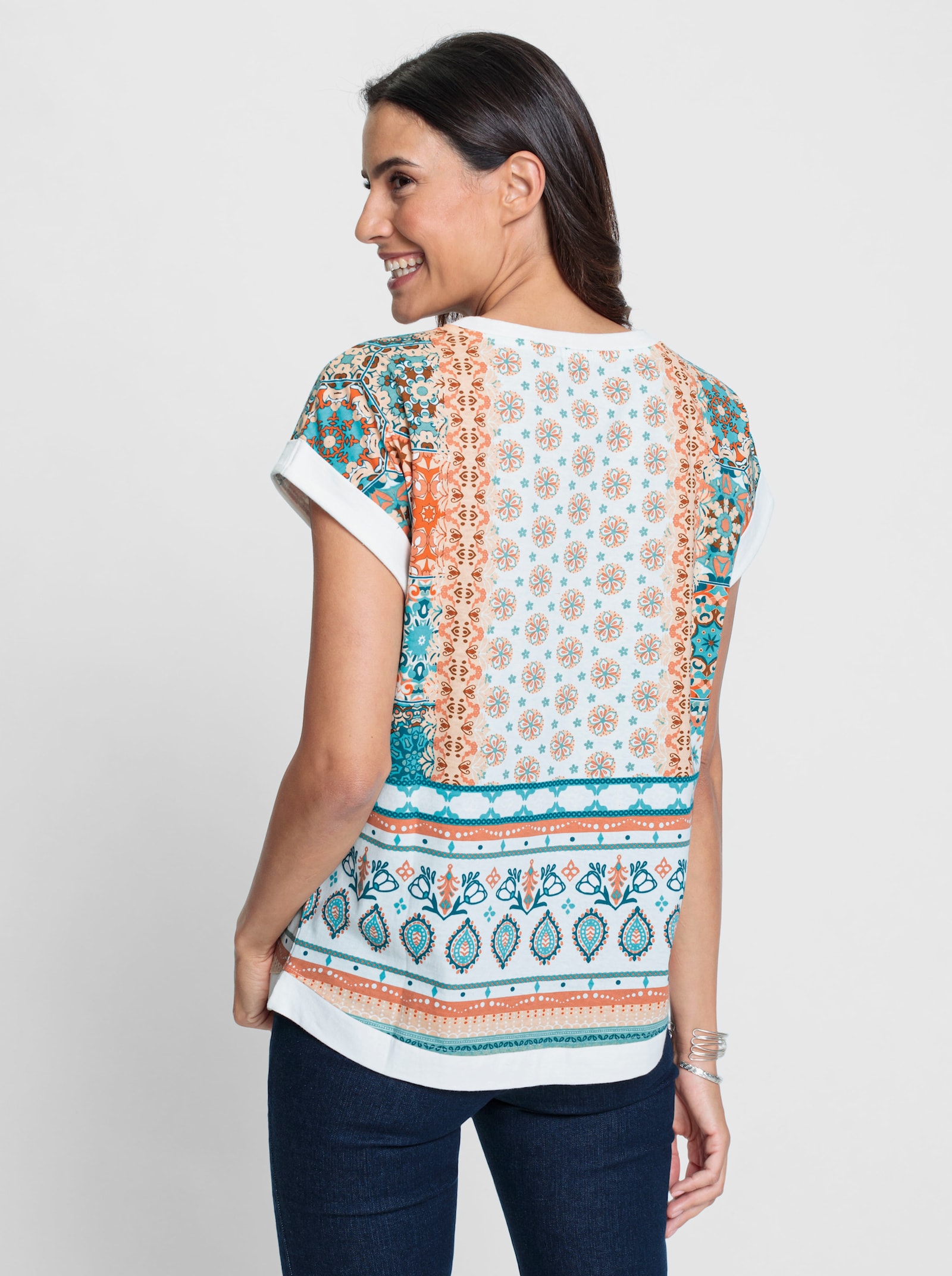 Kurzarmshirt mit Muster-Mix - apricot-salbei-bedruckt