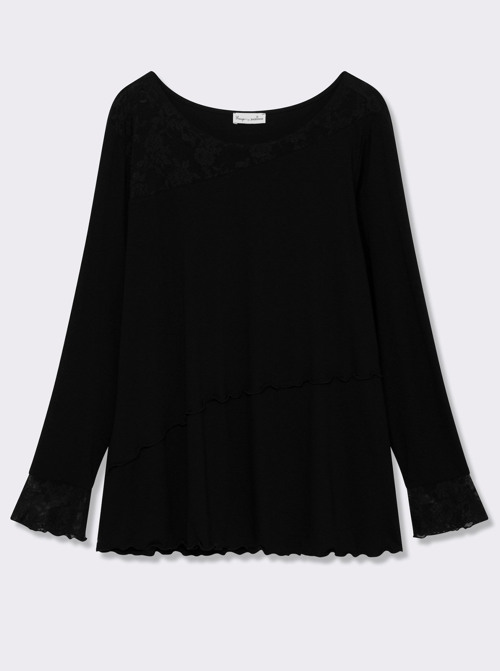 sheego by Joe Browns Langarmshirt mit schräg verlaufenden Kanten - schwarz