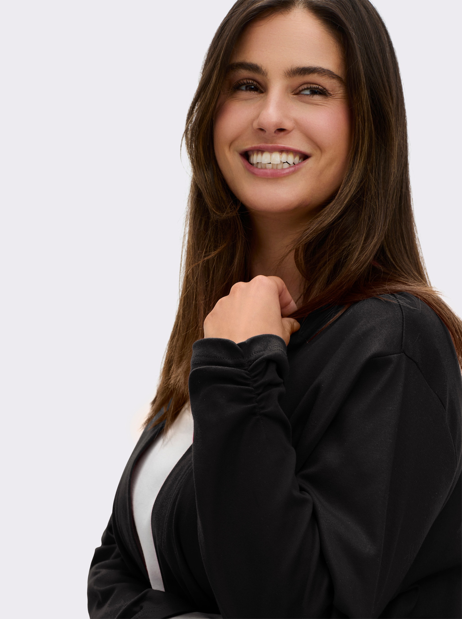 Shirtjacke mit Ärmel-Raffungen - schwarz