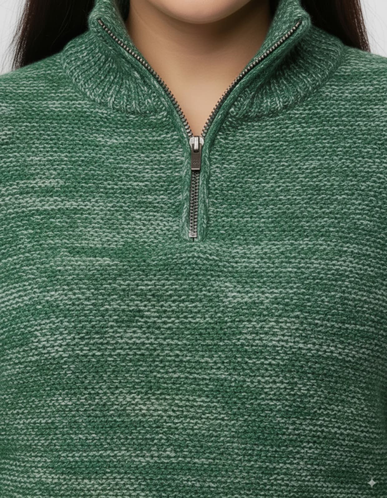 Troyer mit gerippten Abschlüssen - grün-meliert