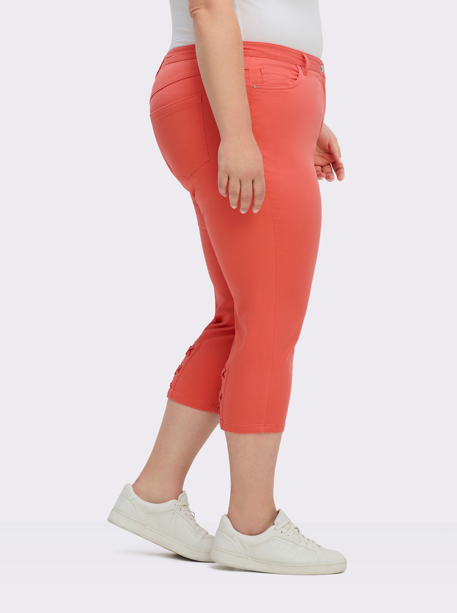 3/4-Jeans mit Bändchen-Verzierung - koralle