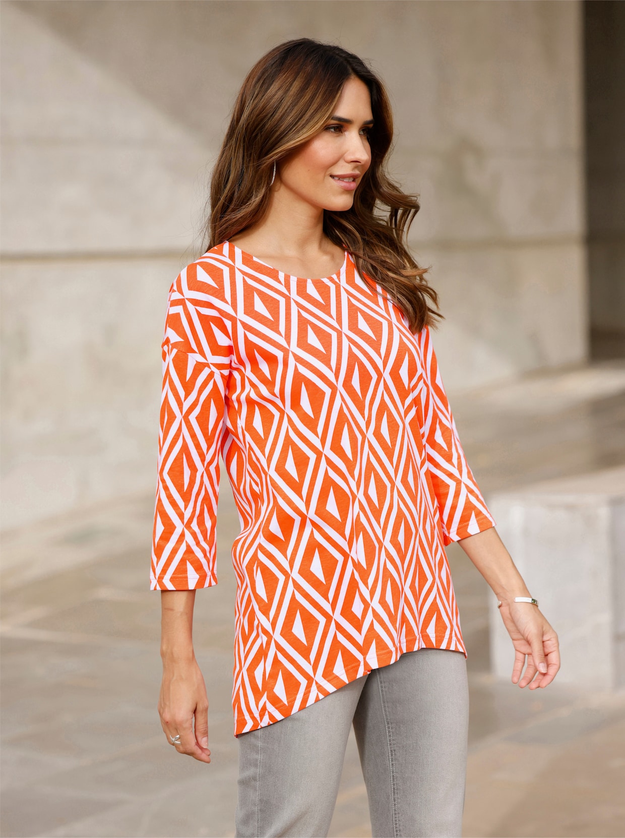 Longshirt - orange-ecru-bedruckt