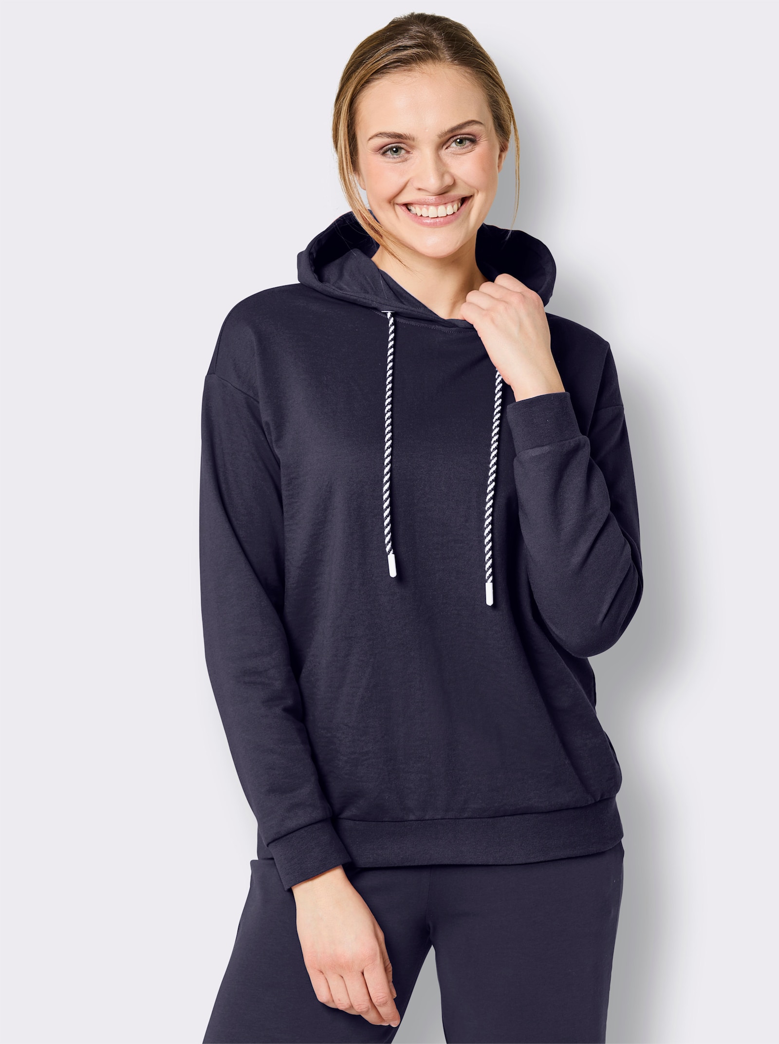 Sweatshirt mit überschnittenen Schultern - marine-weiß