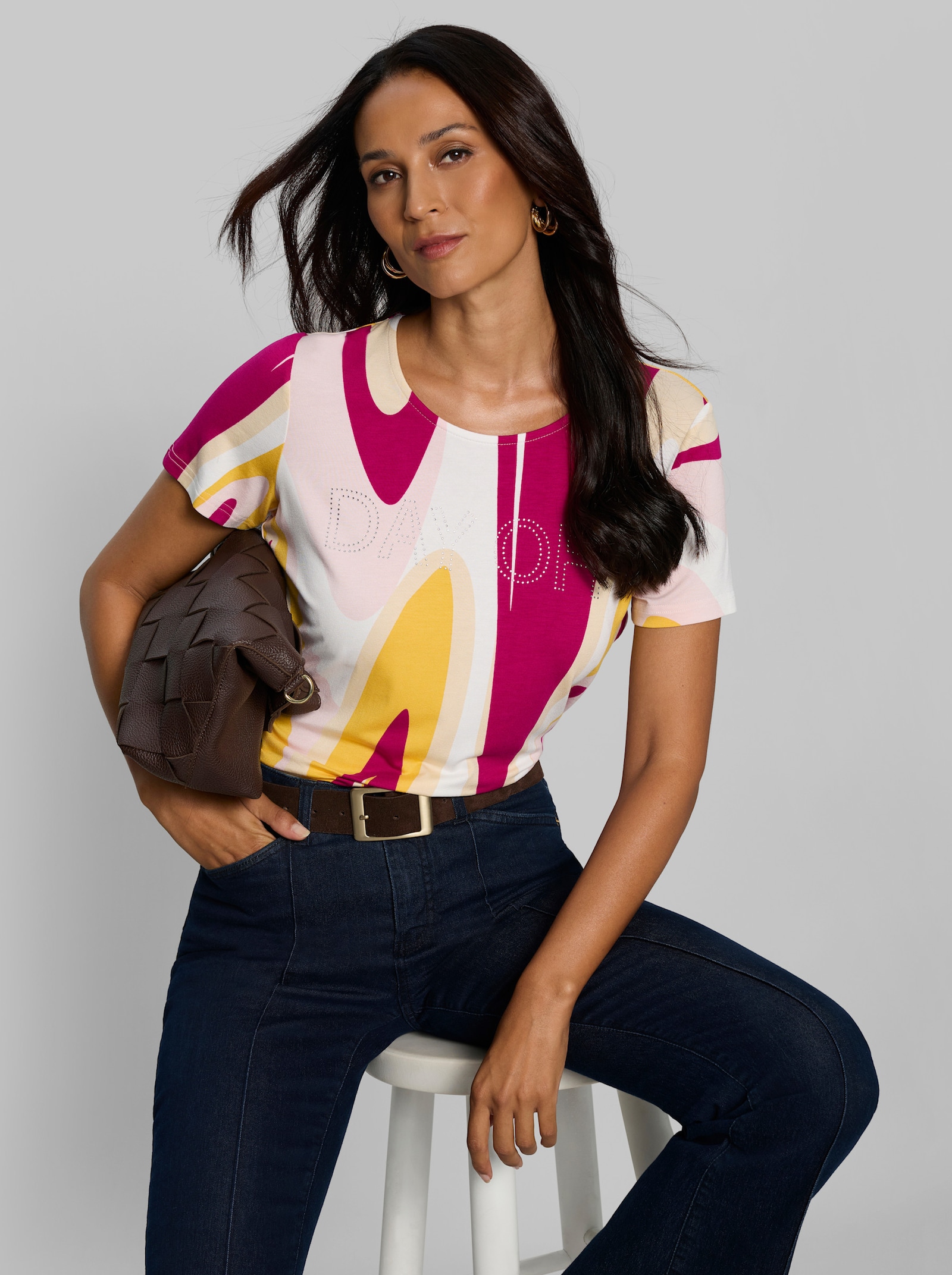 heine Kurzarmshirt mit Grafikprint - pink-sonnengelb-gemustert