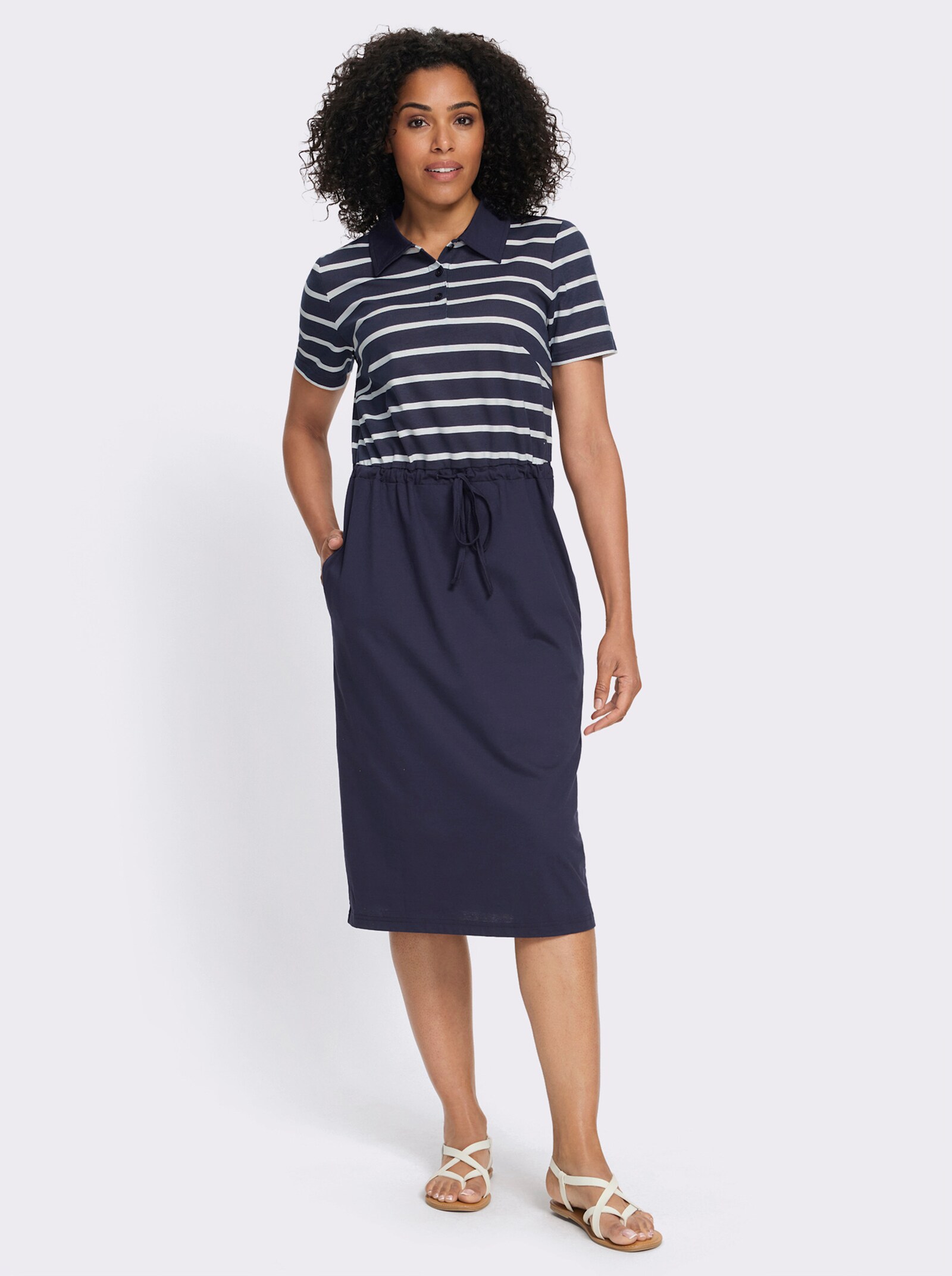 Jerseykleid mit 2 Nahttaschen - marine