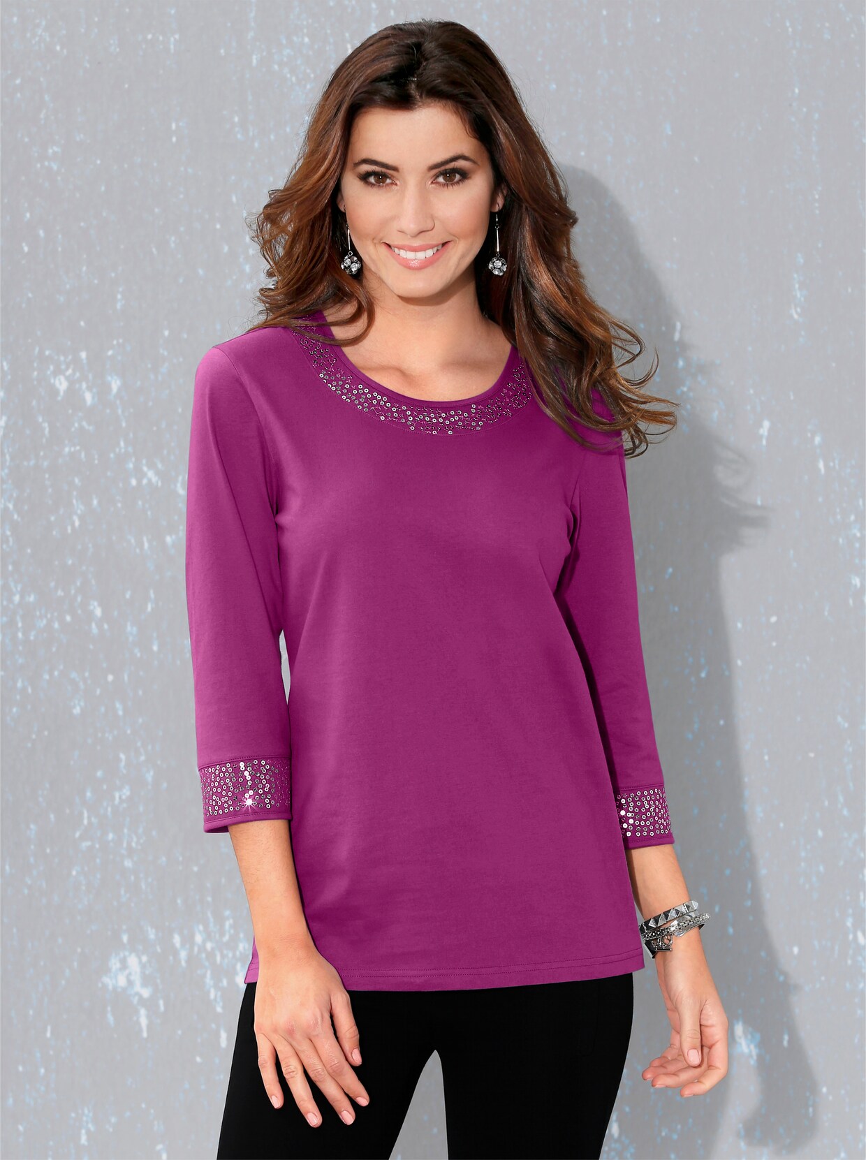 Shirt met 3/4-mouw - bessenrood