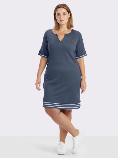 sheego Shirtkleid mit Kontrast-Ringelstoff - rauchblau