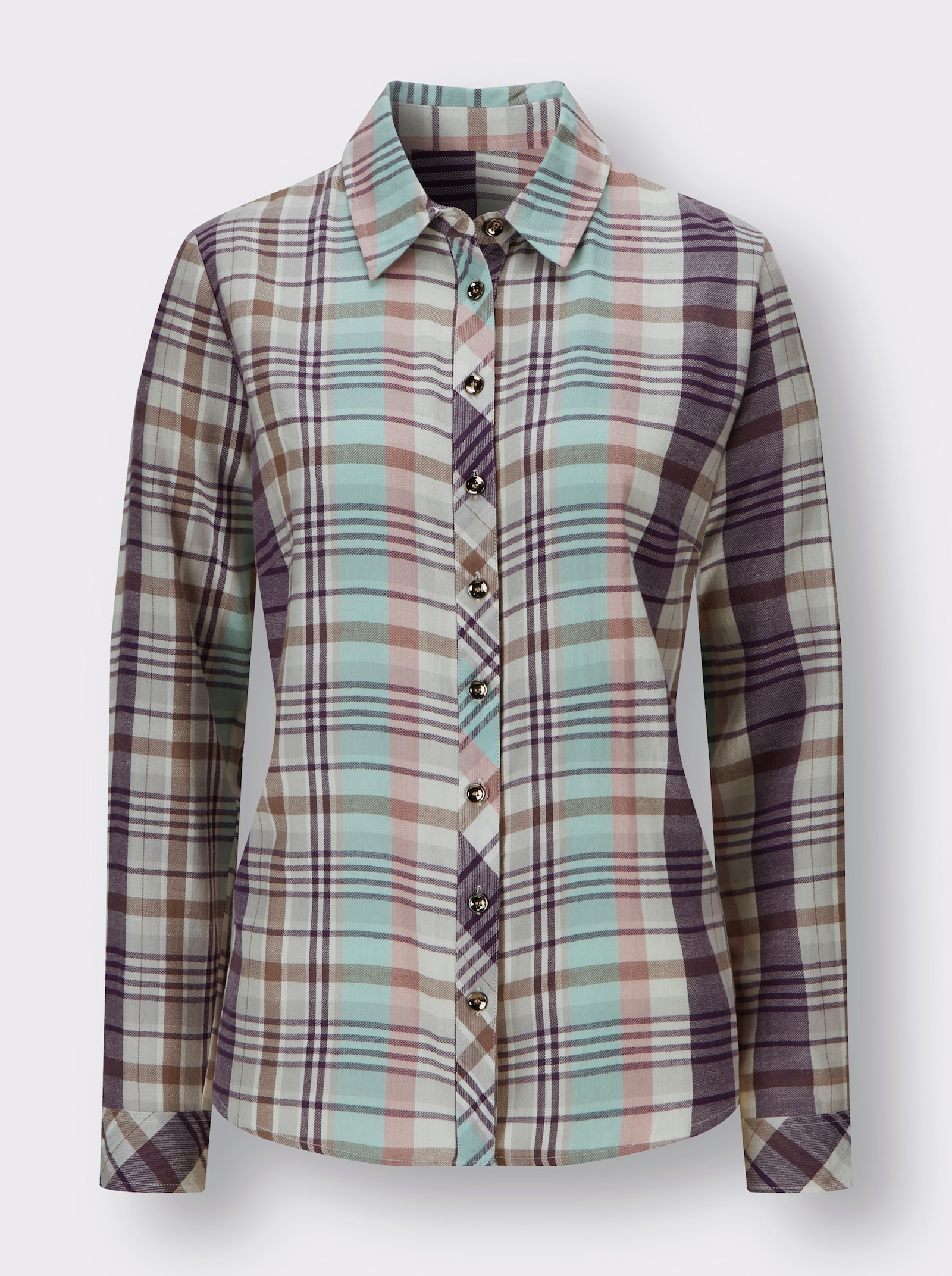 Flanellbluse im Karomuster - taupe-feige-kariert