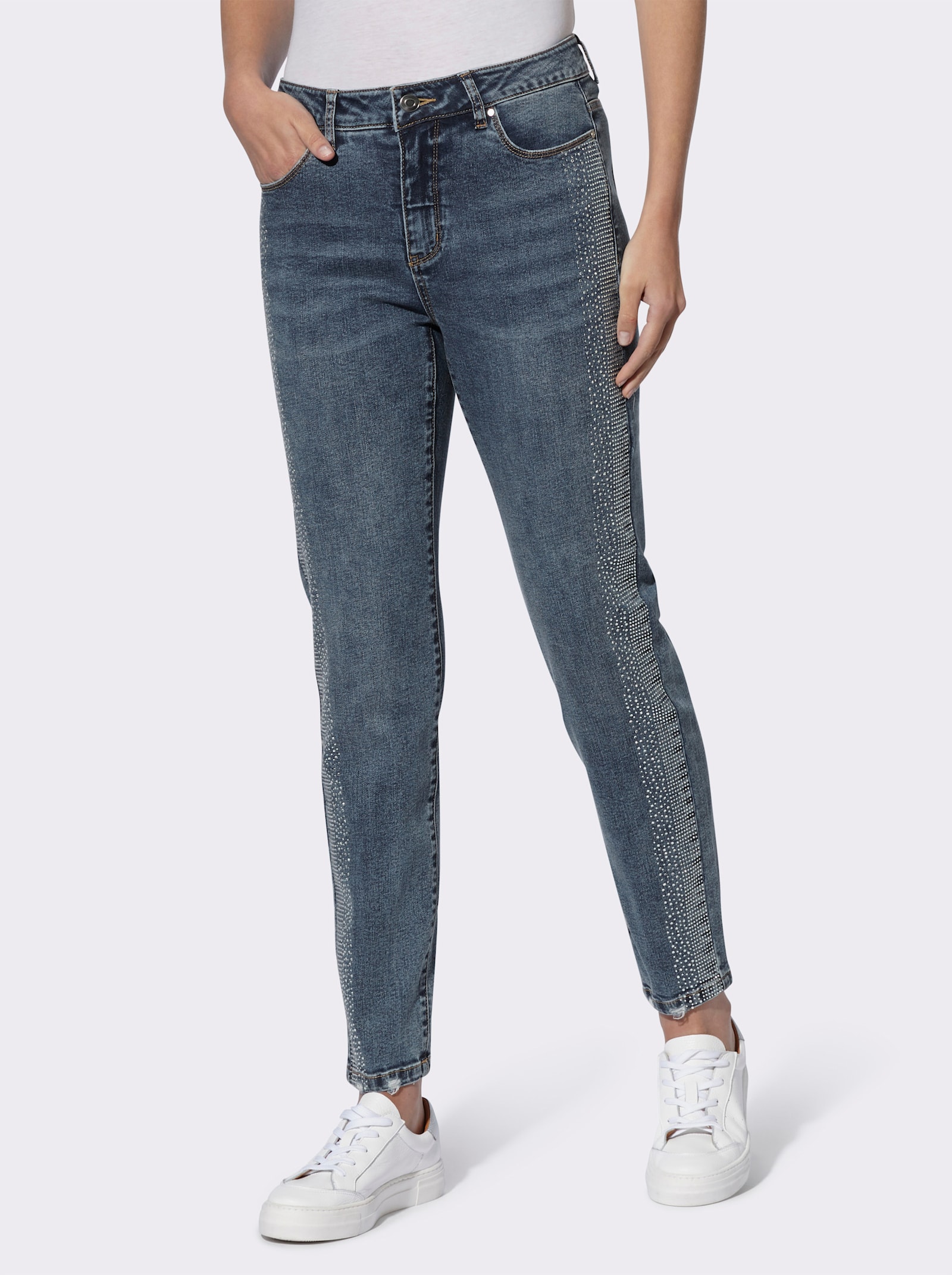 heine 5-pocketjeans met glittersteentjes - blue-stonewashed