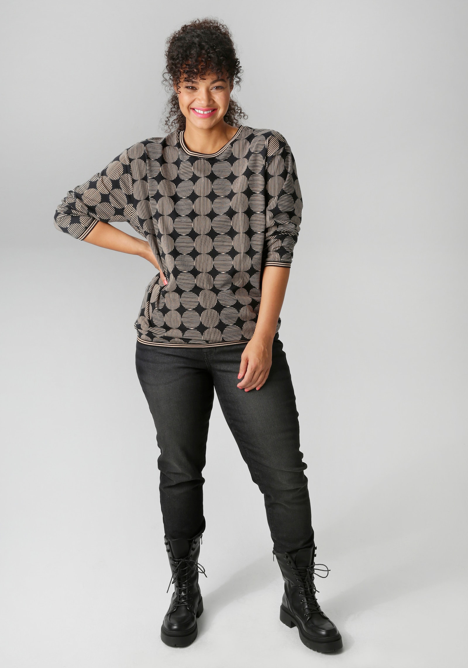 Aniston PLUS Sweatshirt - beige-schwarz