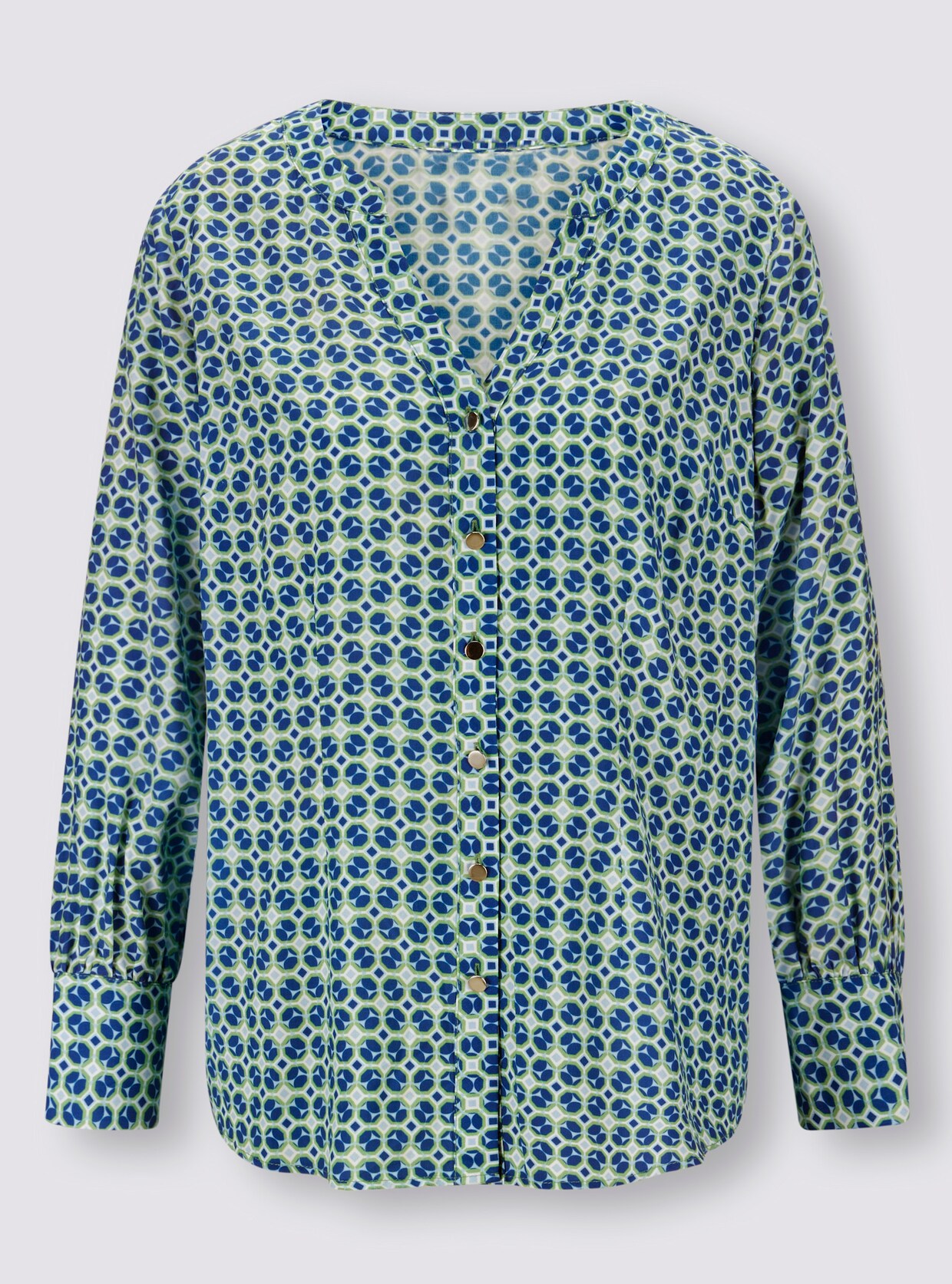 heine Druckbluse - ecru-royalblau-gemustert
