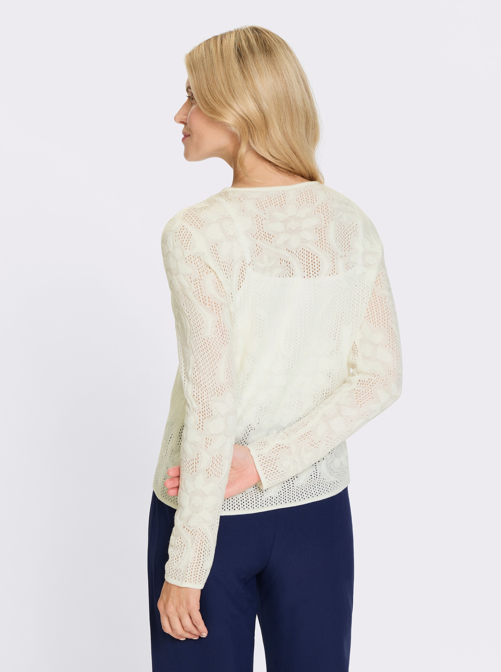 Ajourpullover mit langen Ärmeln - ecru