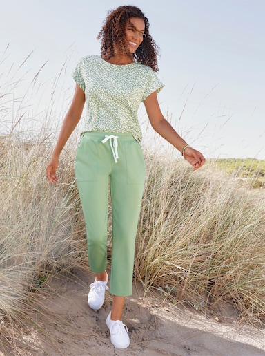 Print-Shirt mit paspeliertem Ausschnitt - eucalyptus-ecru