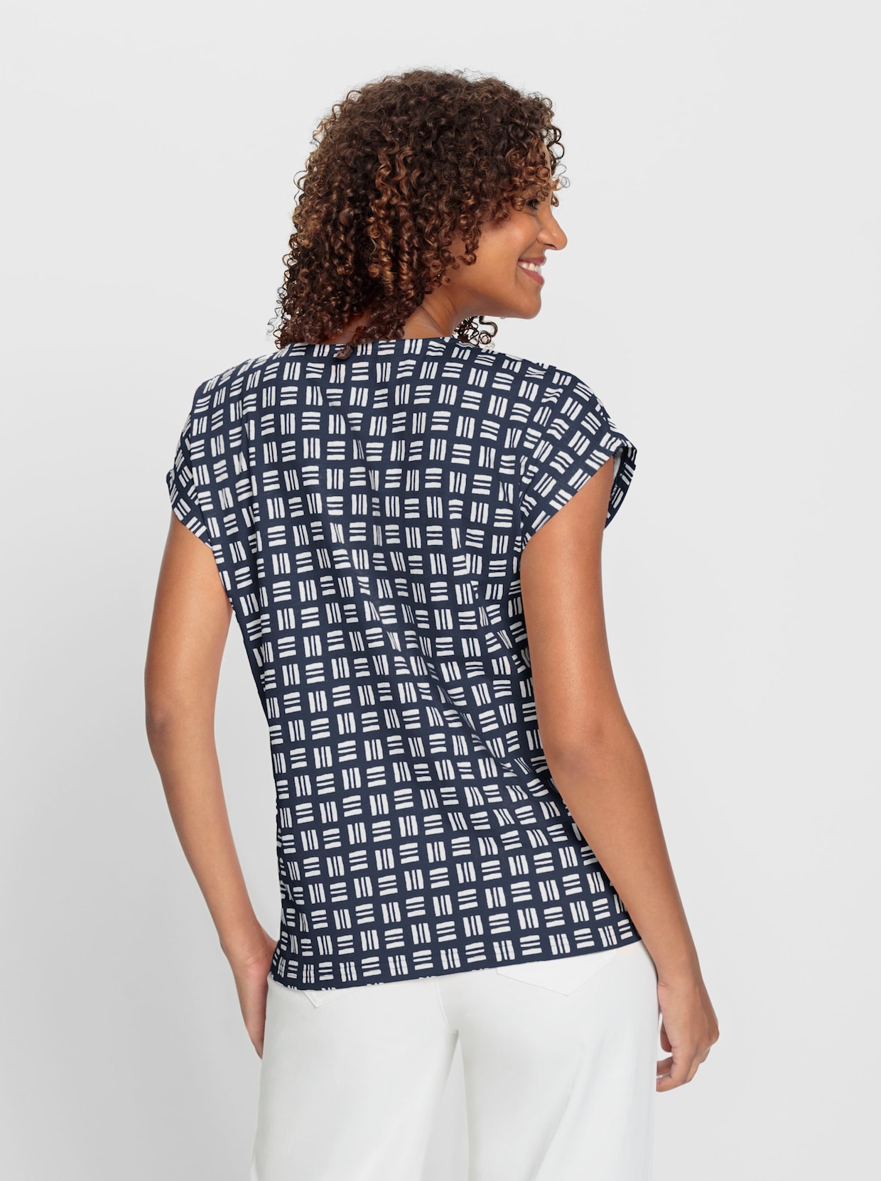 Print-Shirt - marine-ecru-bedruckt