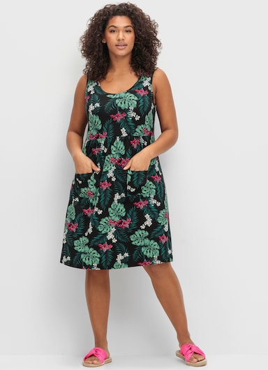 sheego Jerseykleid - schwarz-gemustert