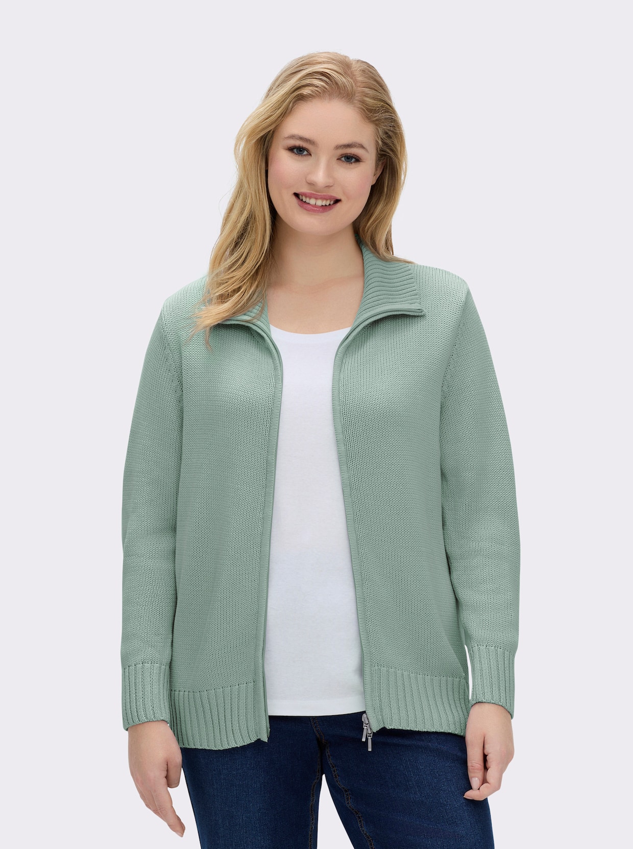 Strickjacke mit 2-Wege-Reißverschluss - kalkmint