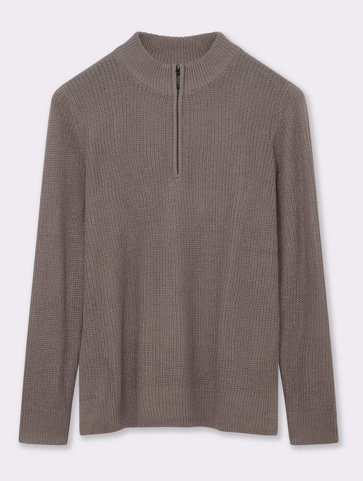 Stehkragenpullover in Patentstrick - taupe