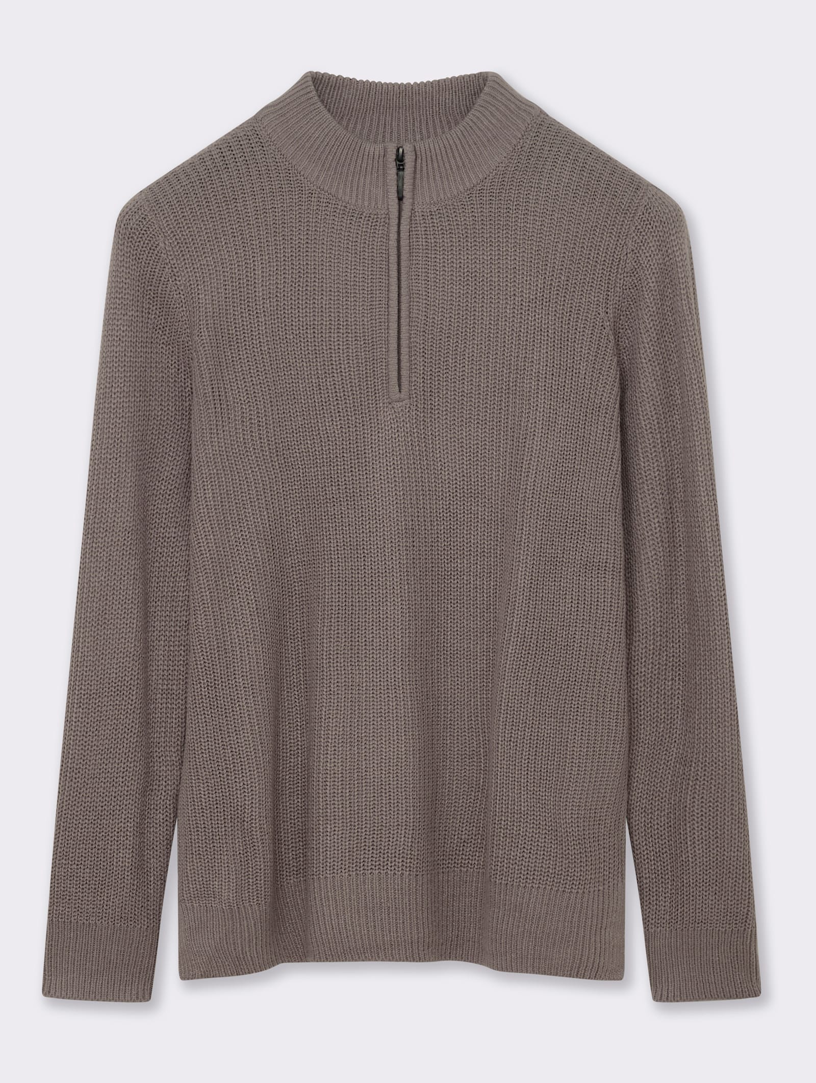 Stehkragenpullover in Patentstrick - taupe