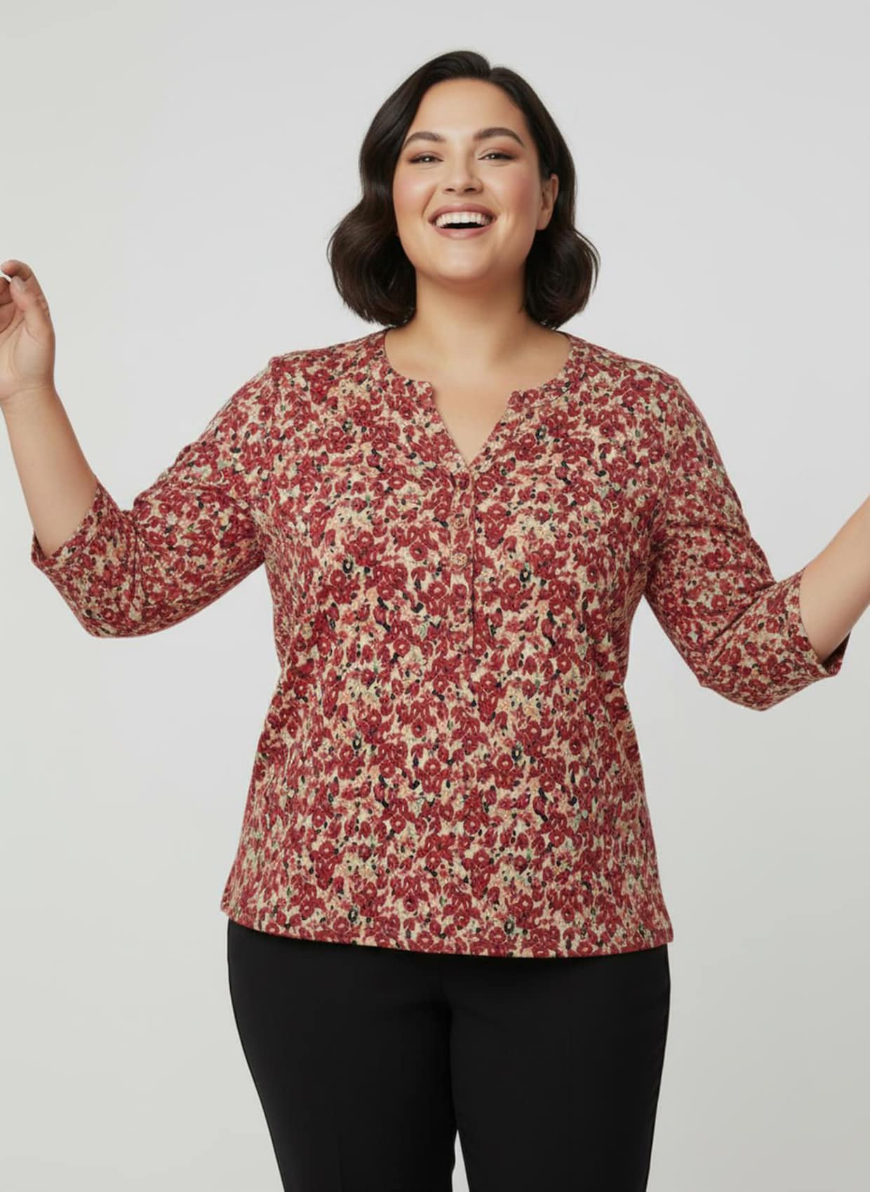 Druckbluse mit Gummizug an Ärmeln und Saum - erdbeere-lindgrün-bedruckt