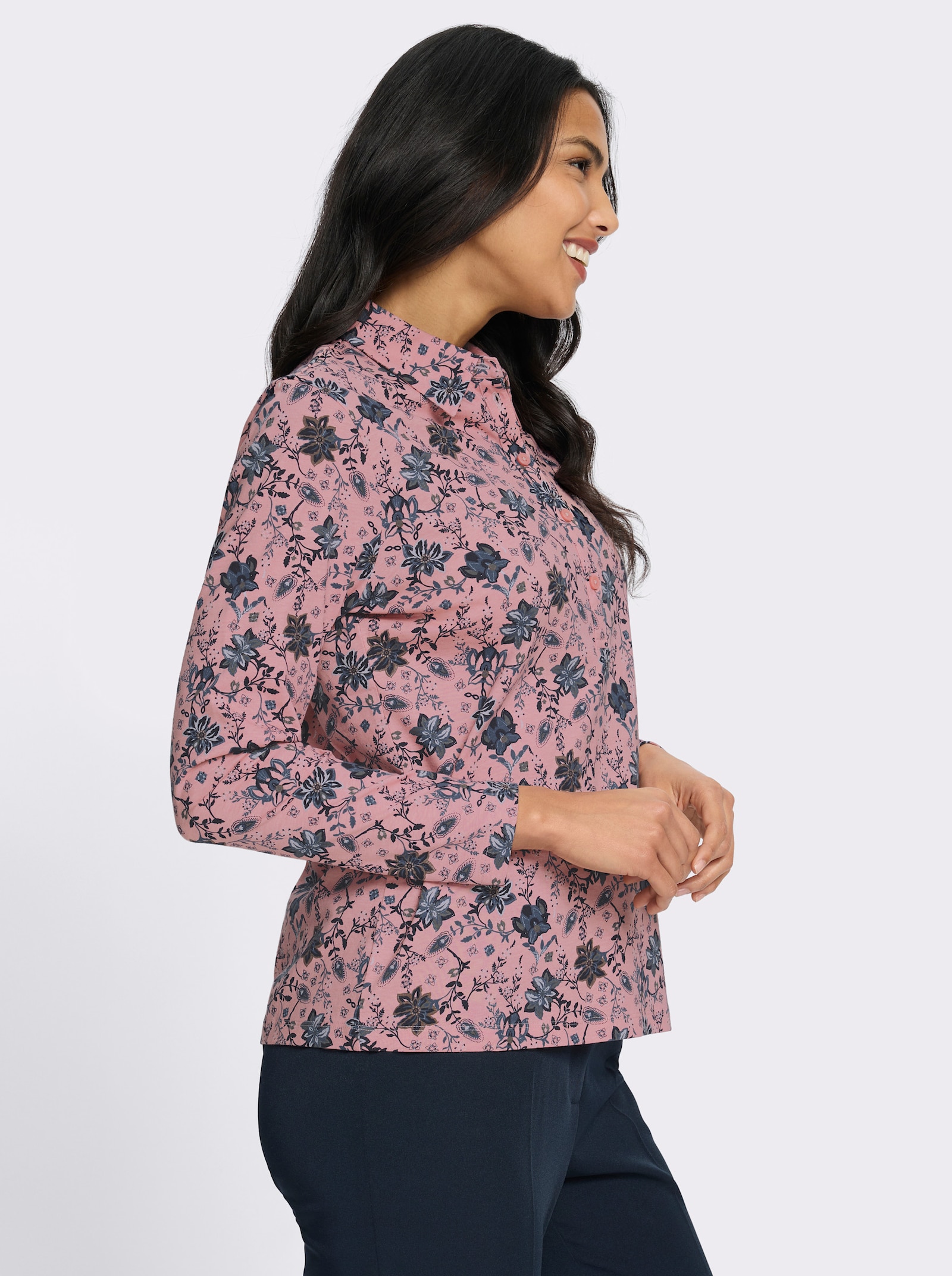 Poloshirt mit floralem Druck - rosenquarz-marine-bedruckt