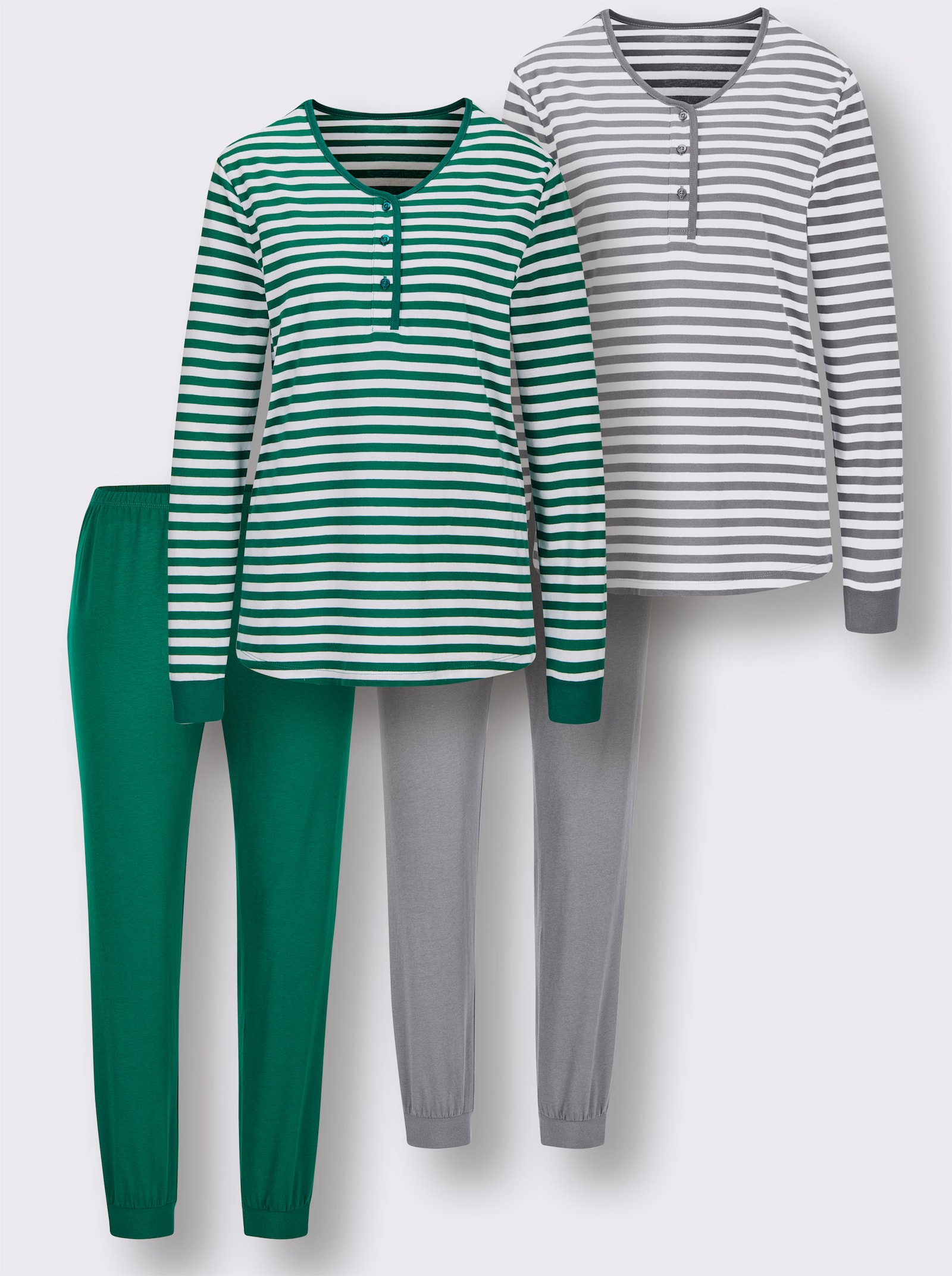 wäschepur Schlafanzüge - grün-weiß + steingrau-weiß