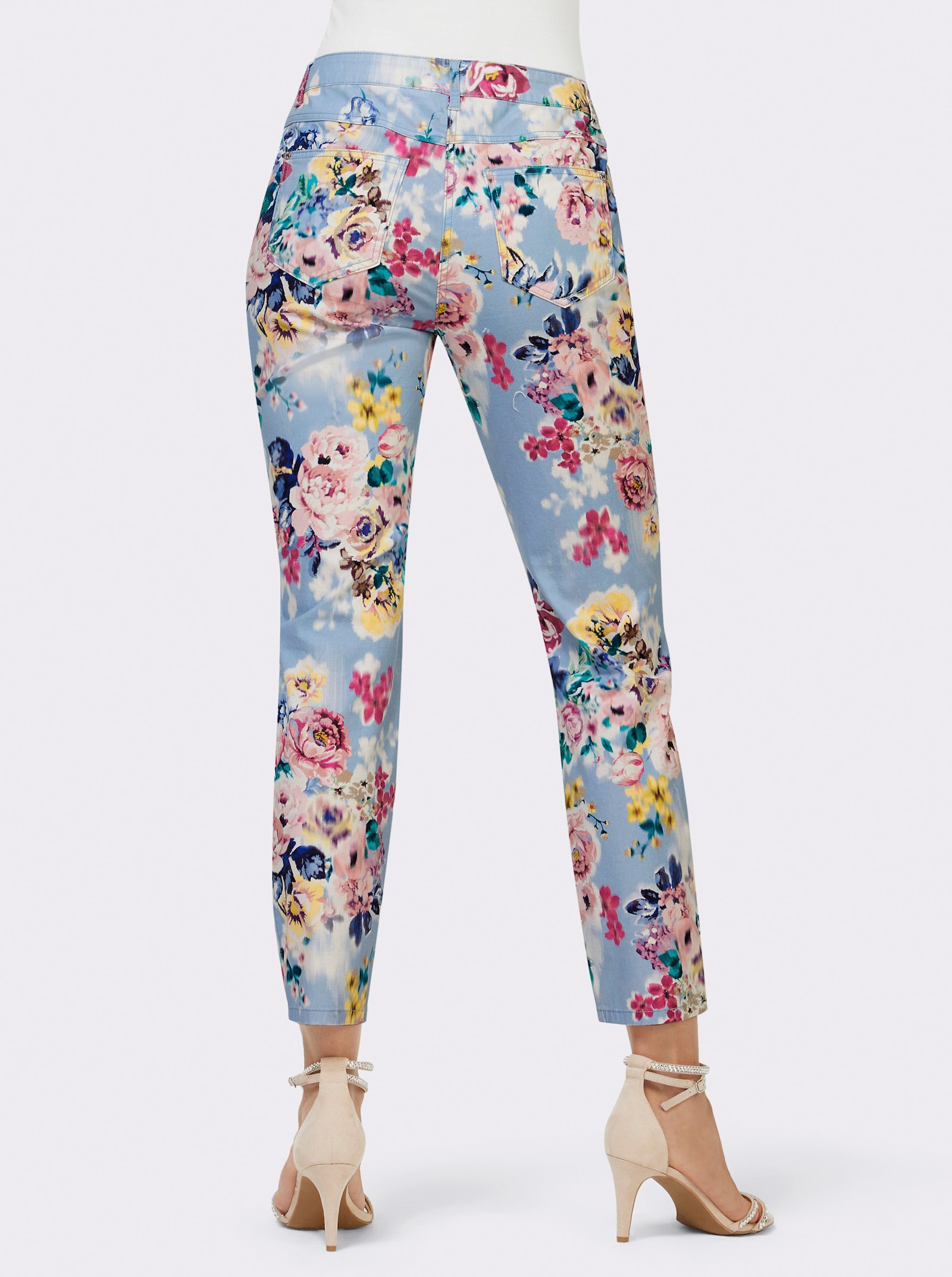  Jeans mit Blütenmuster - hellblau-rosé