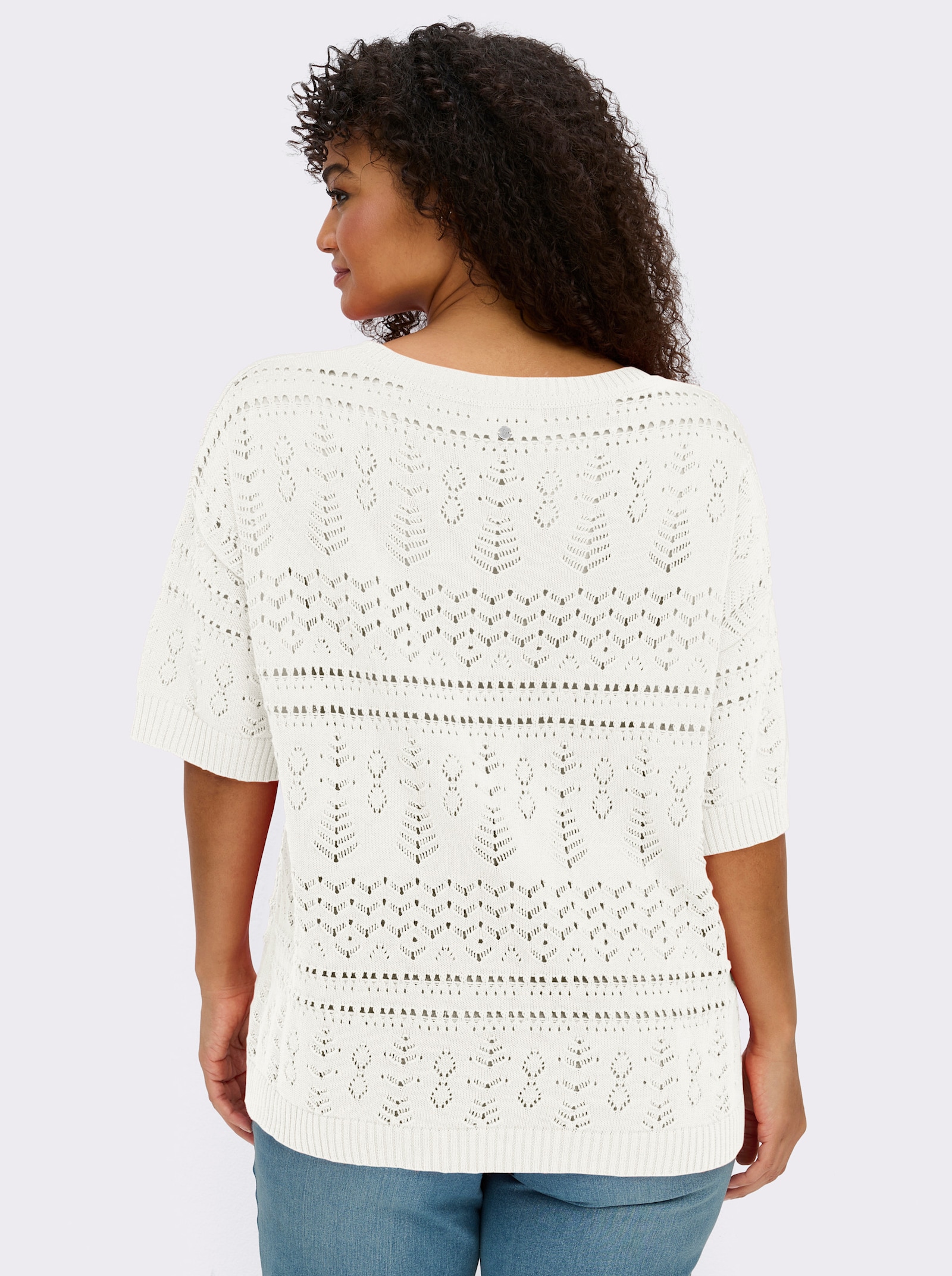 sheego Kurzarmpullover aus Ajourstrick - ecru