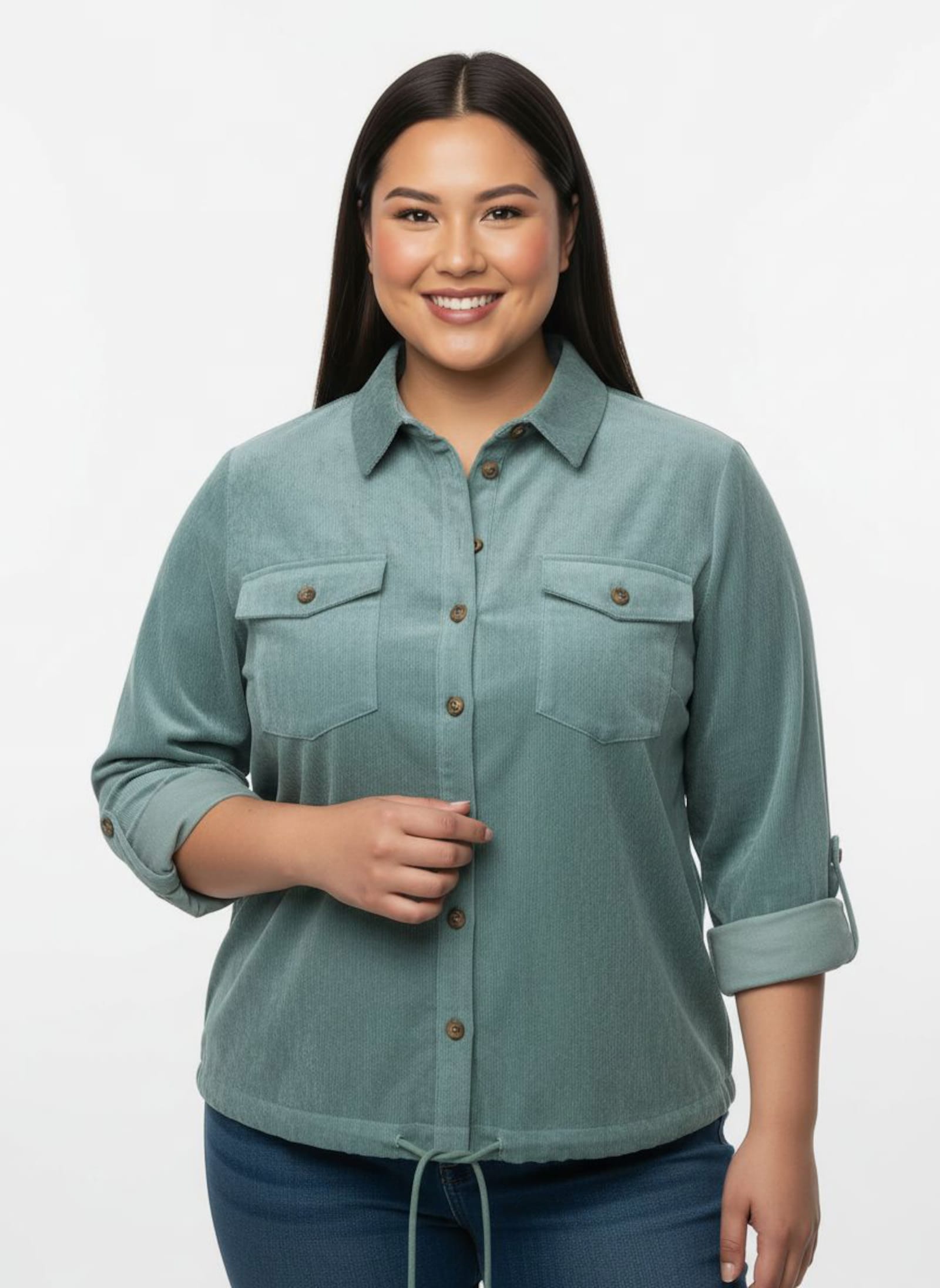 Langarm-Bluse aus Cord - jade