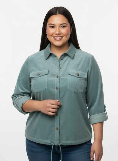 Langarm-Bluse aus Cord - jade