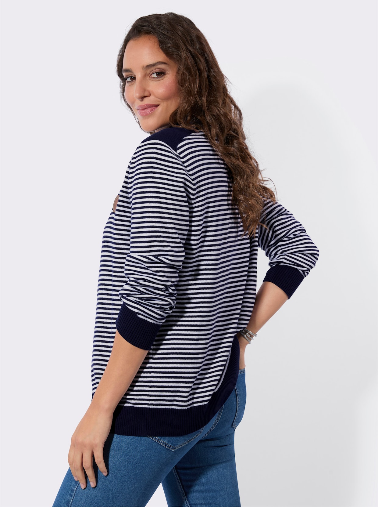 Strickjacke - marine-weiß-geringelt