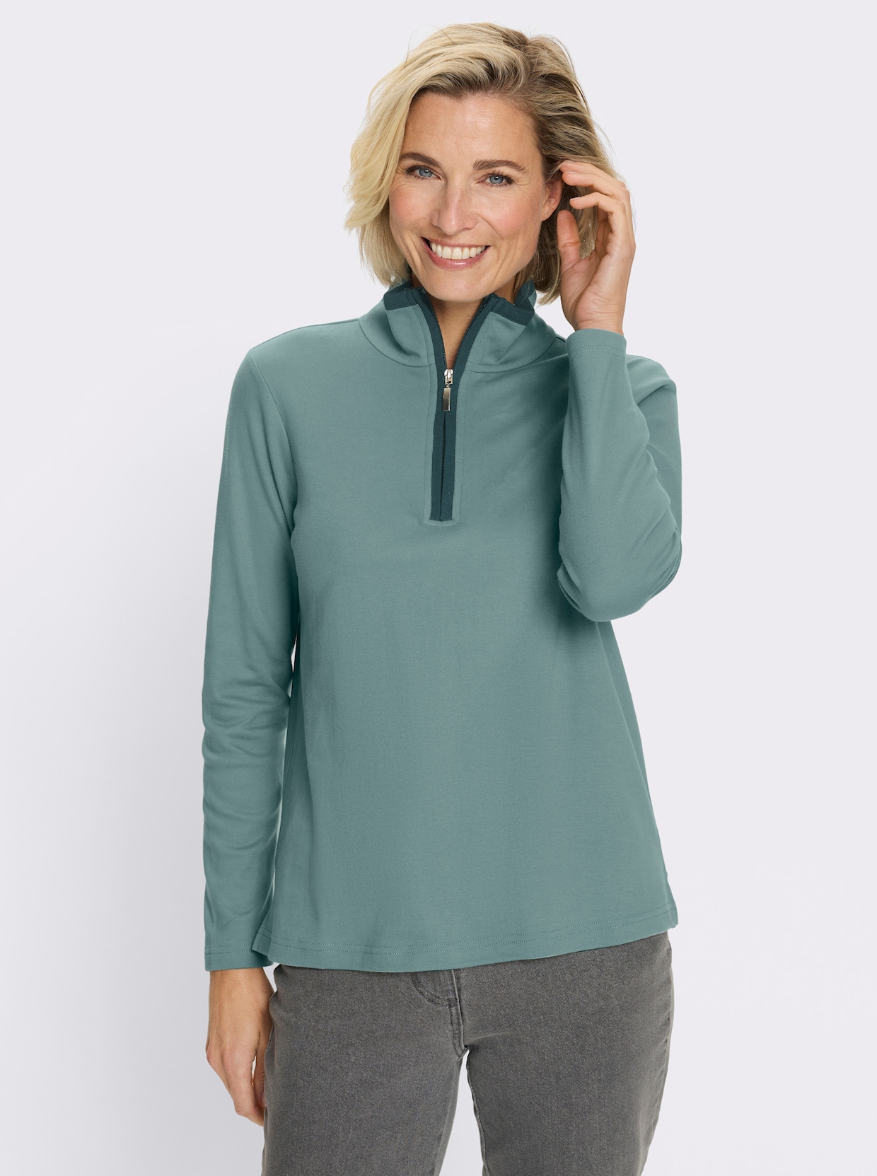 Sweatshirt mit Troyerkragen - jade