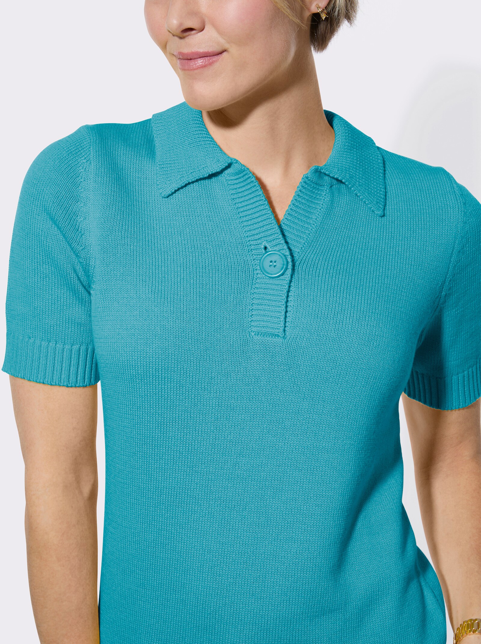 Polopullover mit Rippabschlüssen - türkis