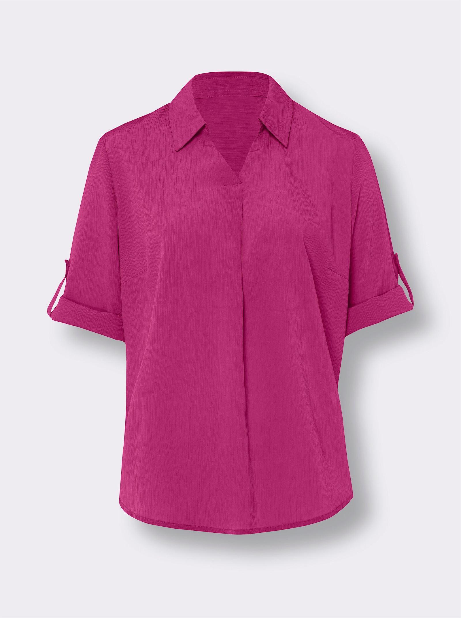 Strijkvrije crêpeblouse met opstroopbare mouwen - fuchsia