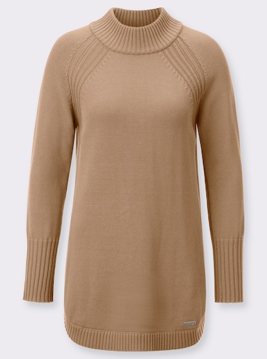 Longpullover mit abgerundetem Saum - camel