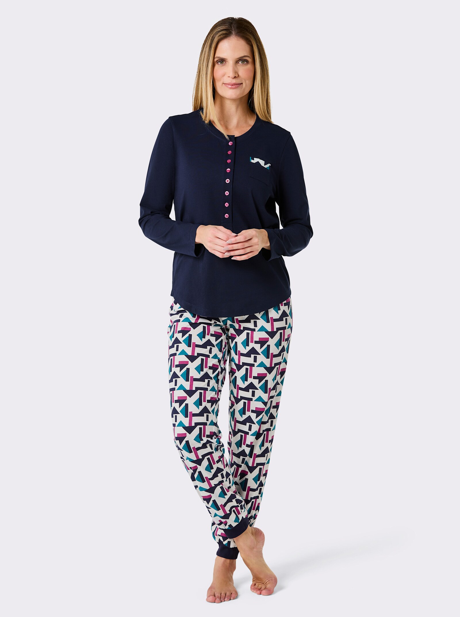 wäschepur Schlafanzug - marine-ecru-bedruckt