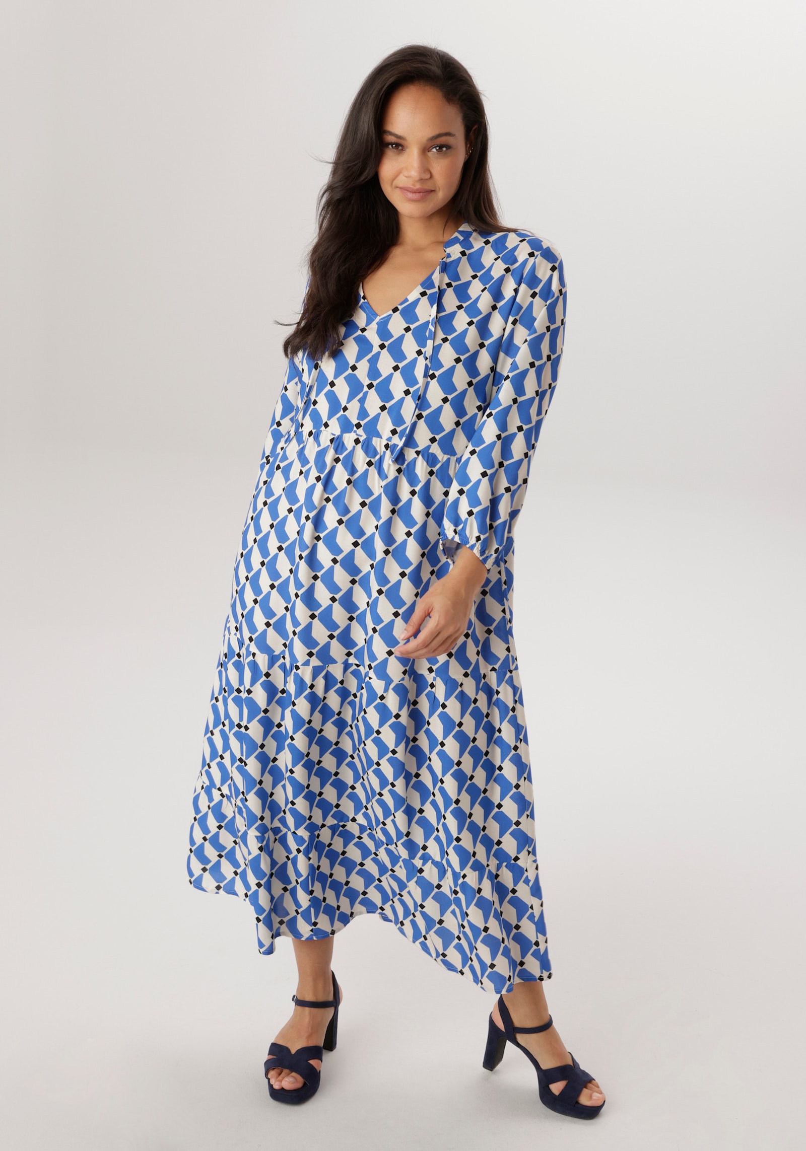 Aniston PLUS Maxikleid - blau-weiß-schwarz
