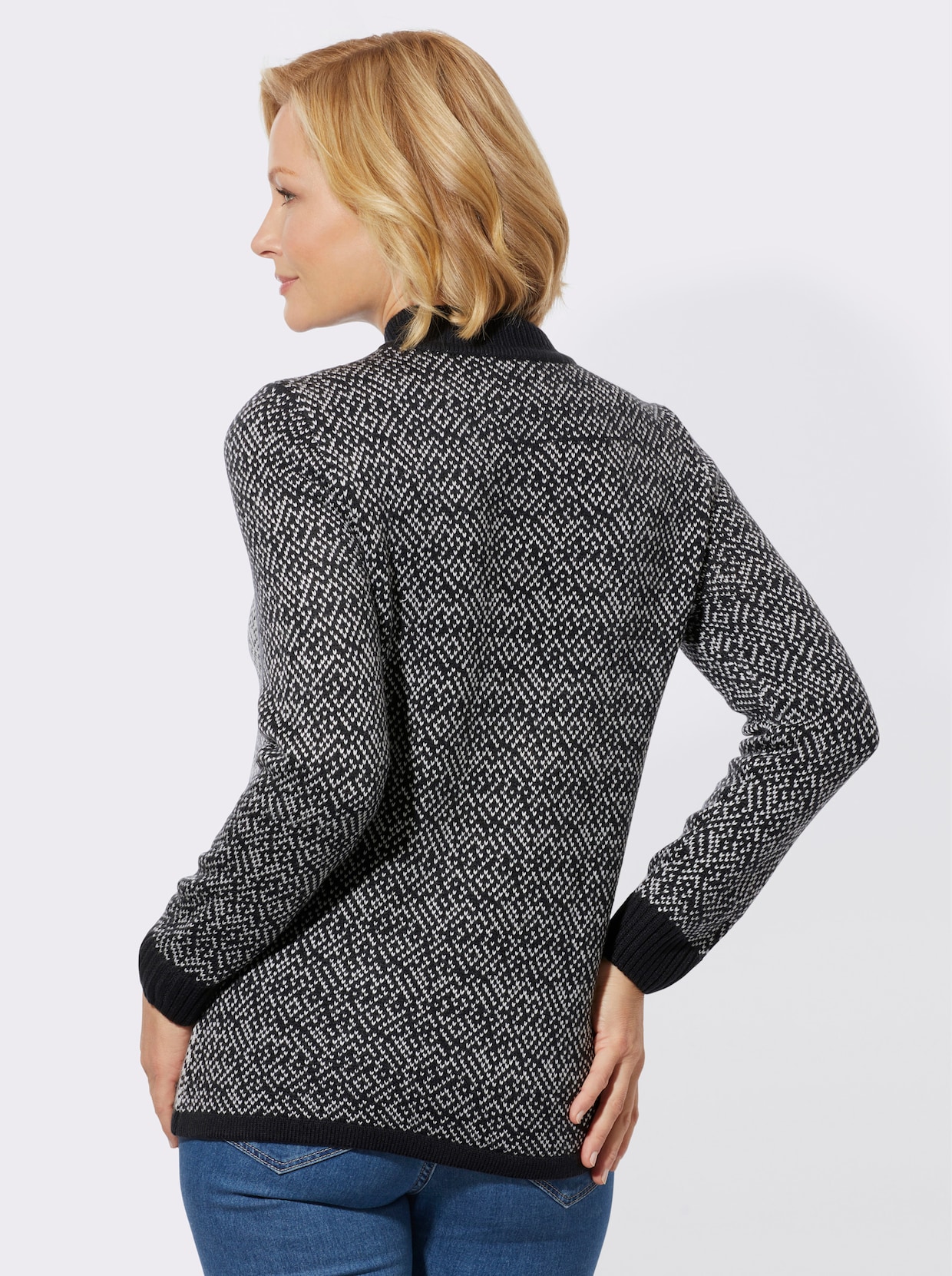 Pullover - zwart/ecru gedessineerd