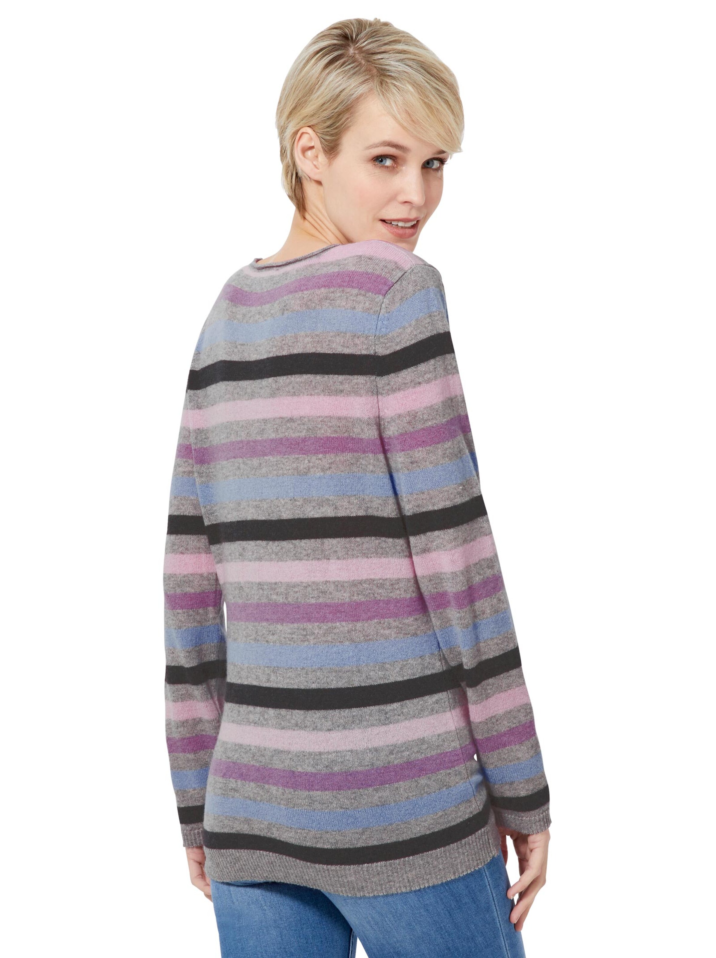 Collection L Kaschmir-Pullover - rosé-grau-gestreift