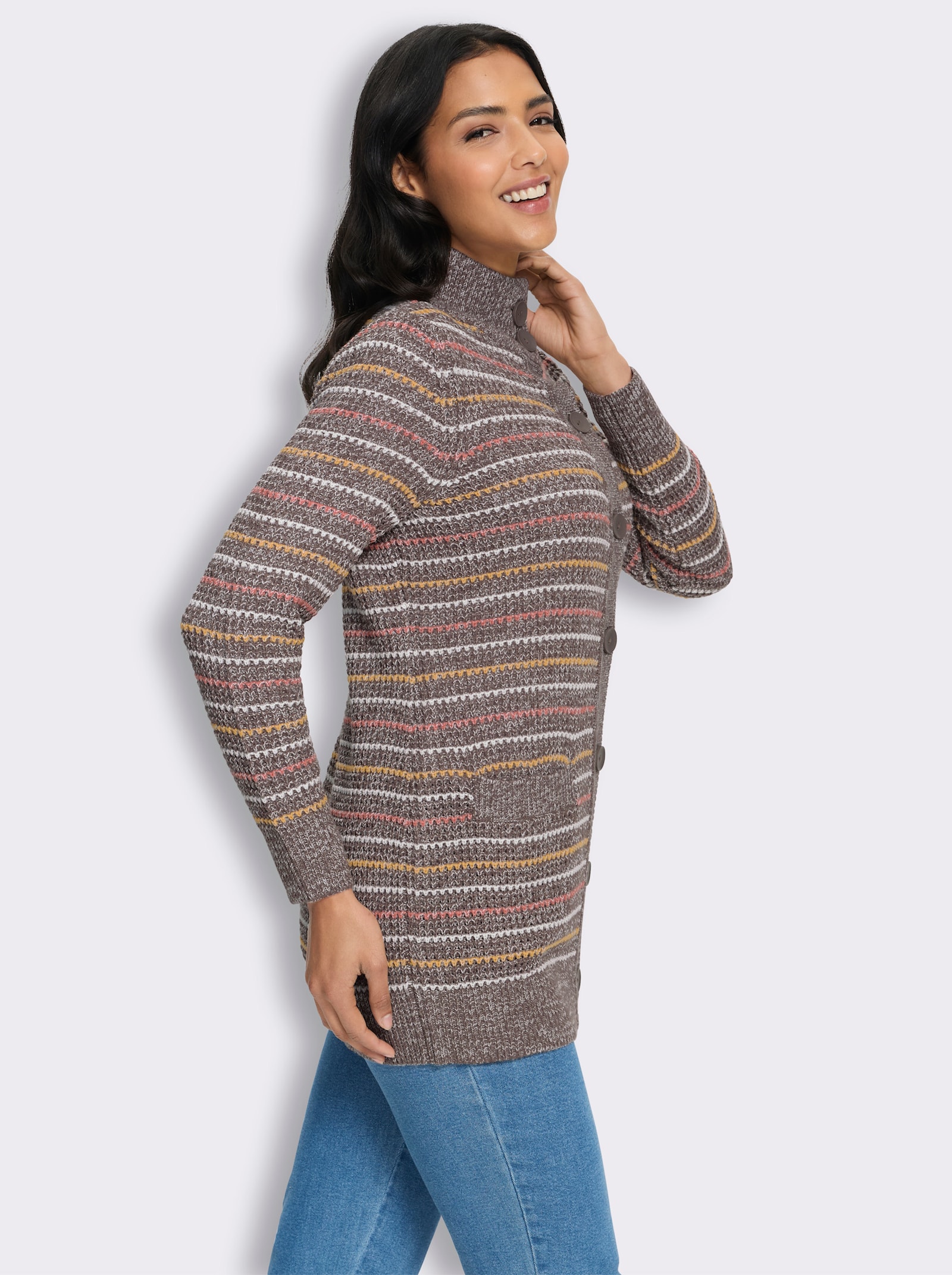Strickjacke im Streifenmuster - dunkeltaupe-ecru-gestreift