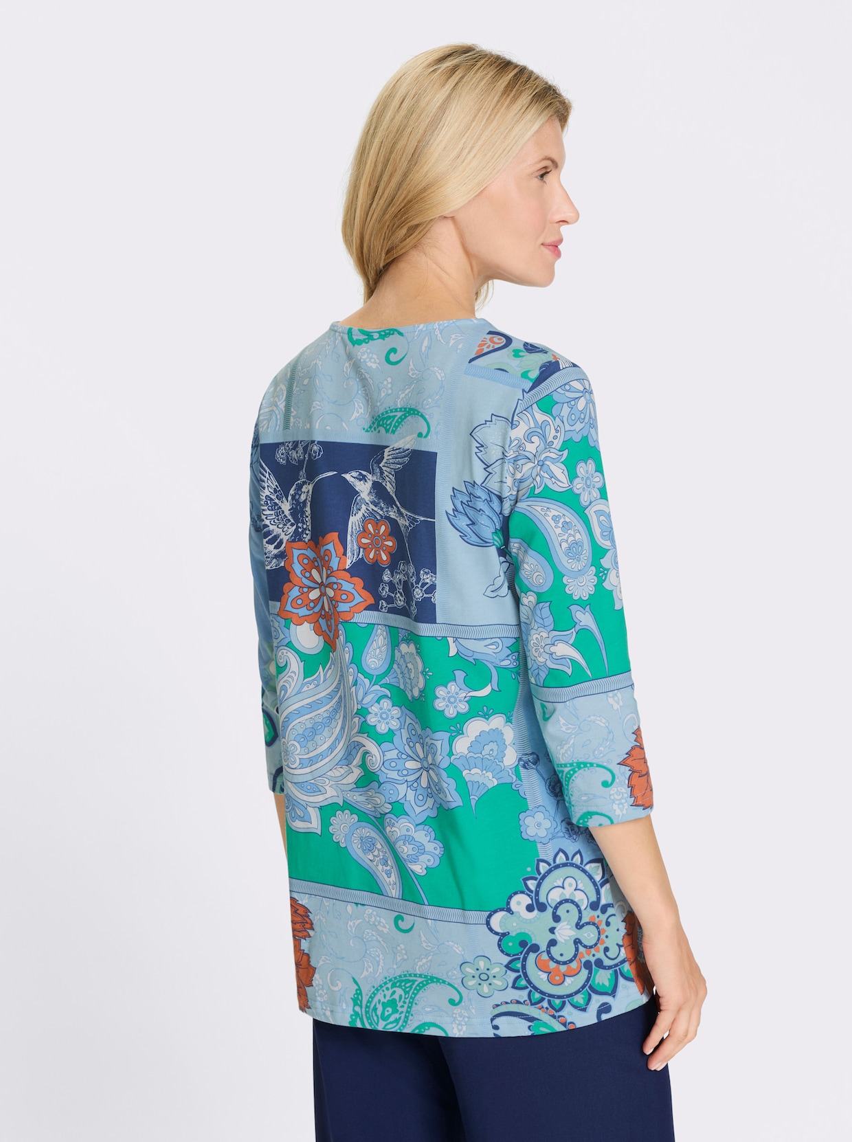 Longshirt - royalblau-himmelblau-bedruckt
