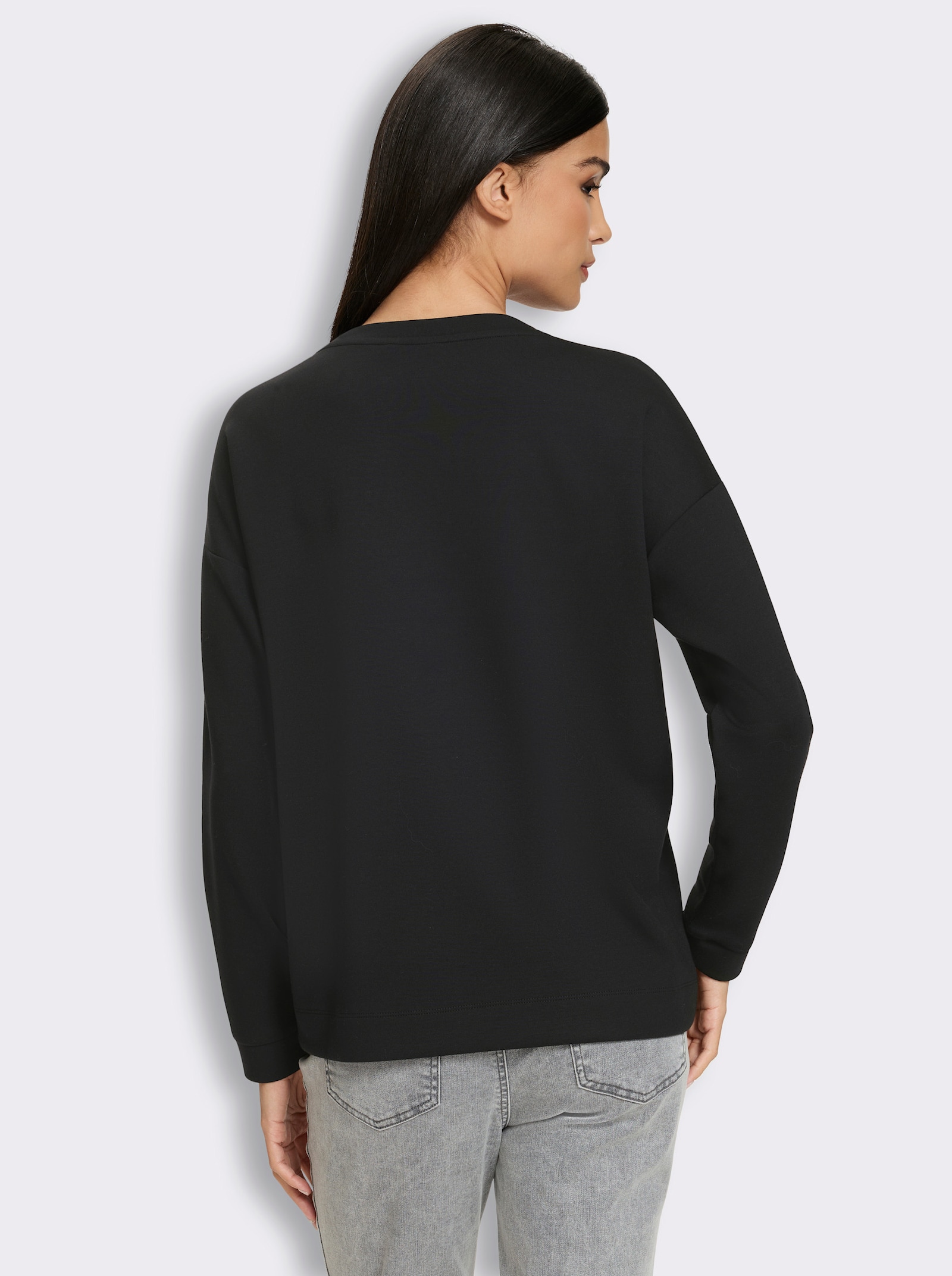 heine Sweatshirt mit Schriftzug vorn - schwarz-ecru-gemustert