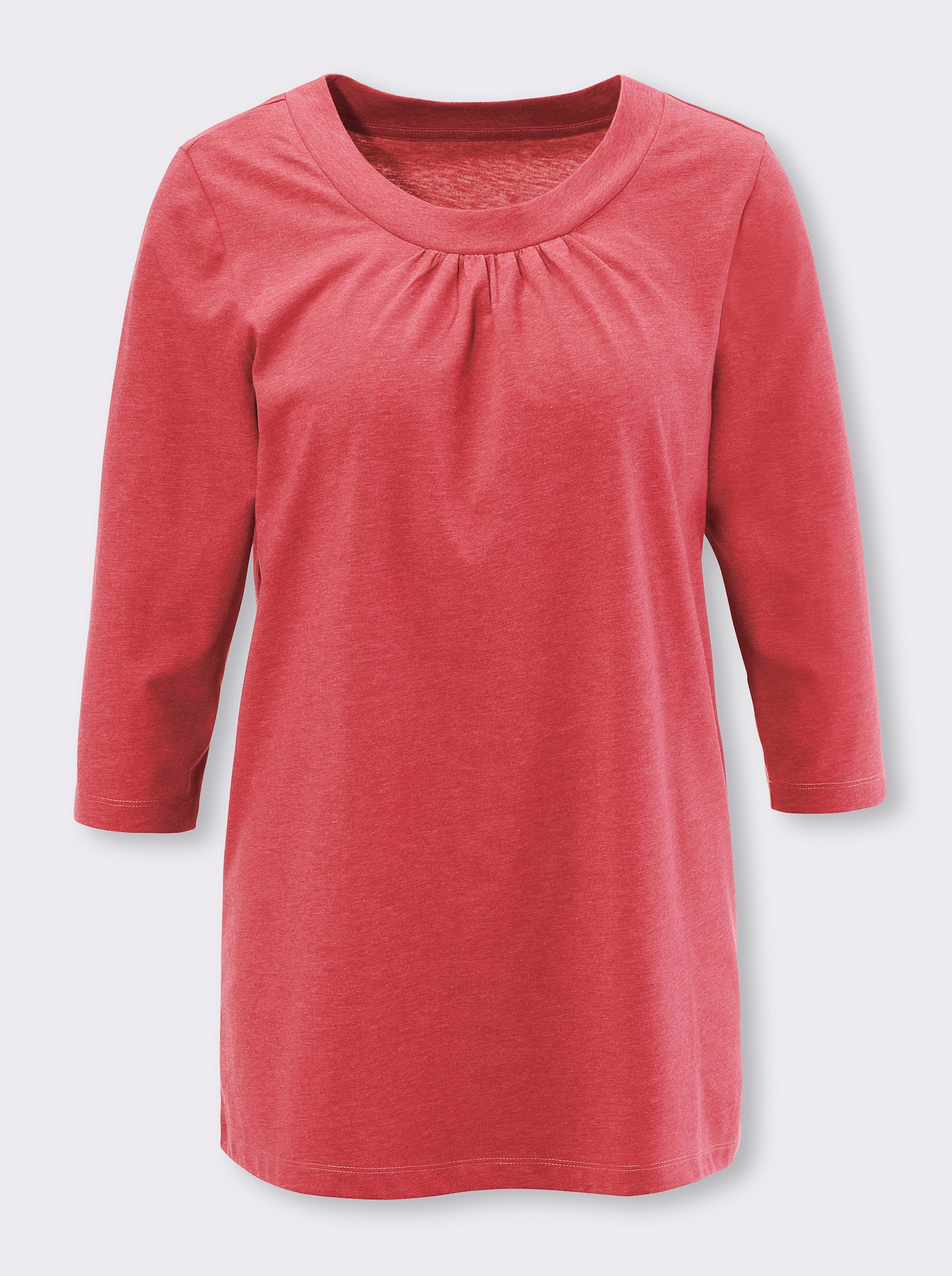 Longshirt mit Raffung am Ausschnitt - hummer-meliert